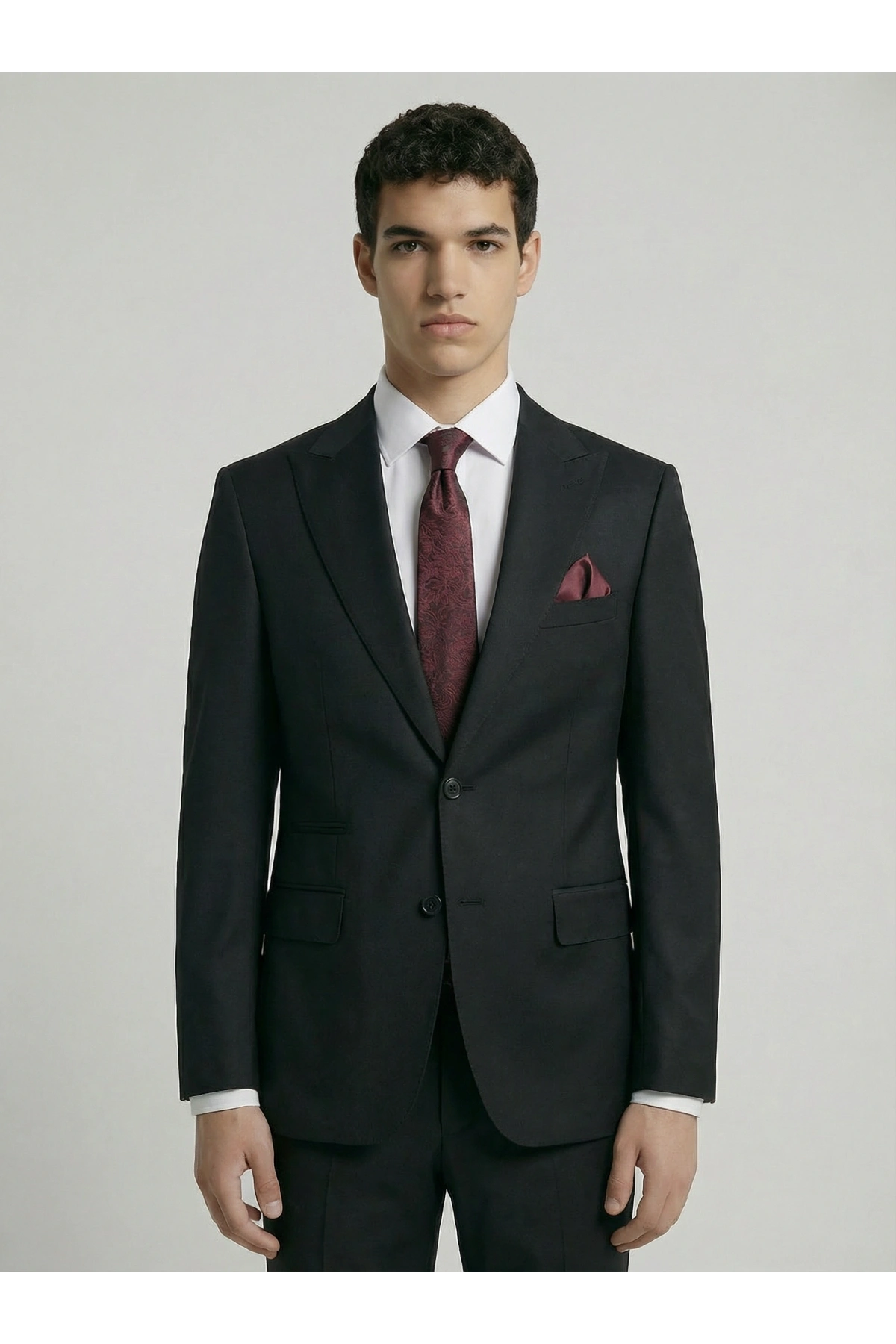 Erkek Dar Kesim İki Düğme Takım Elbise-Siyah