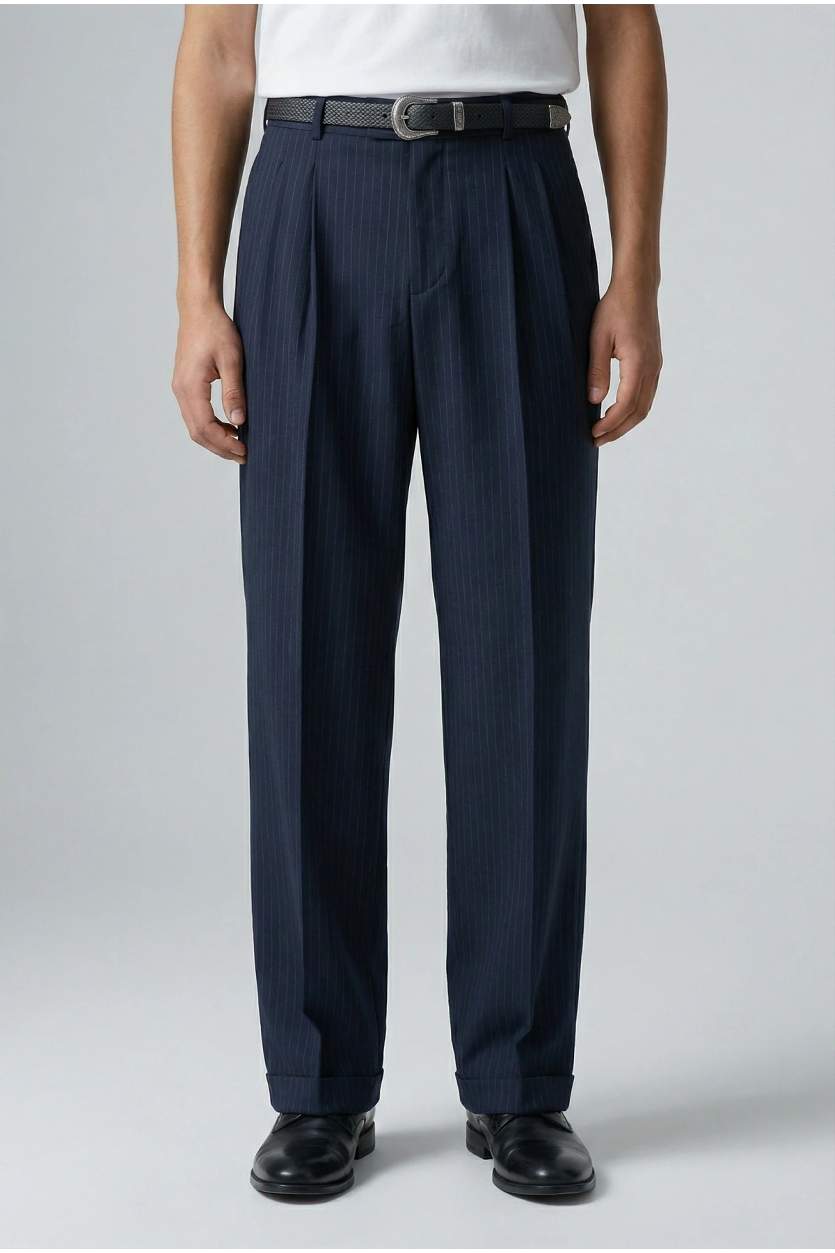 Erkek Rahat Kesim Bagy Çizgili Pantolon- Lacivert