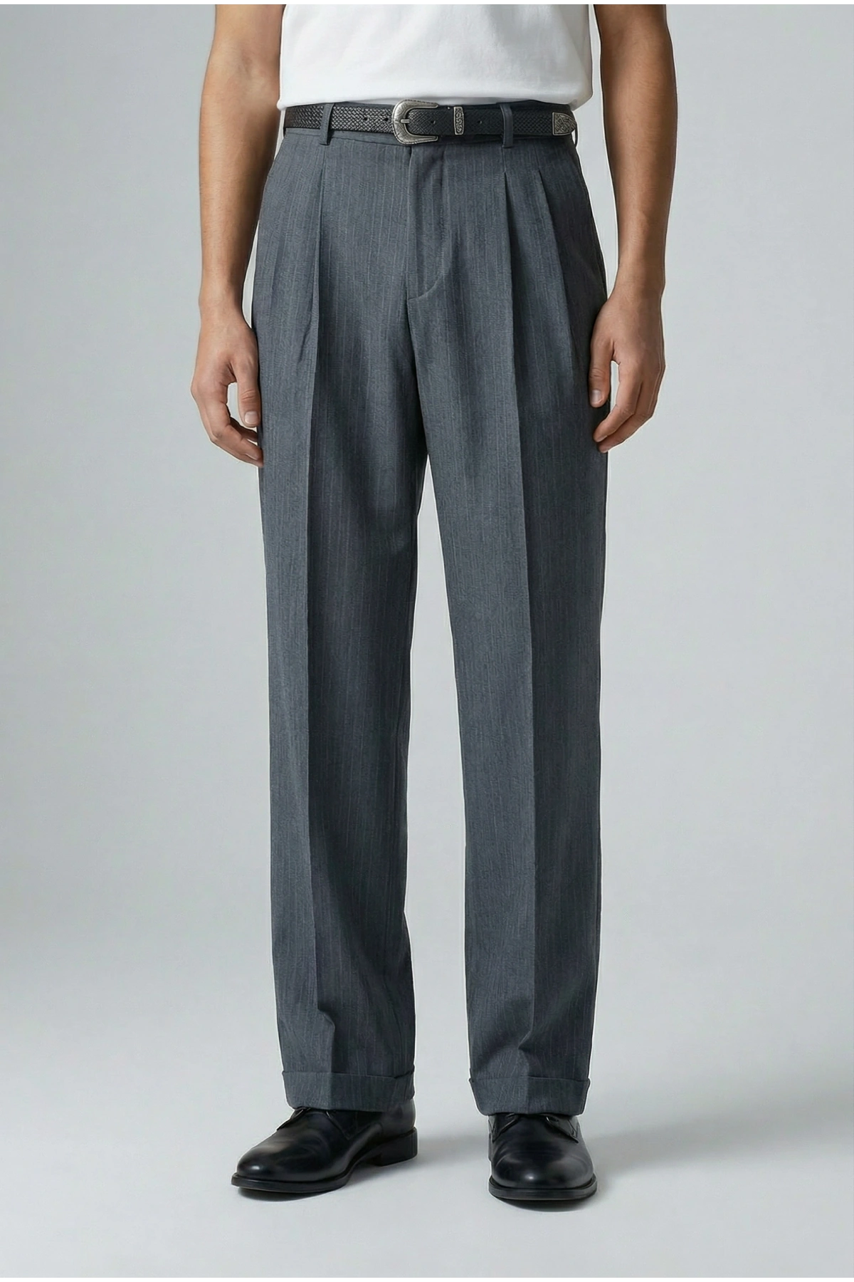 Erkek Rahat Kesim Bagy Çizgili Pantolon- Gri