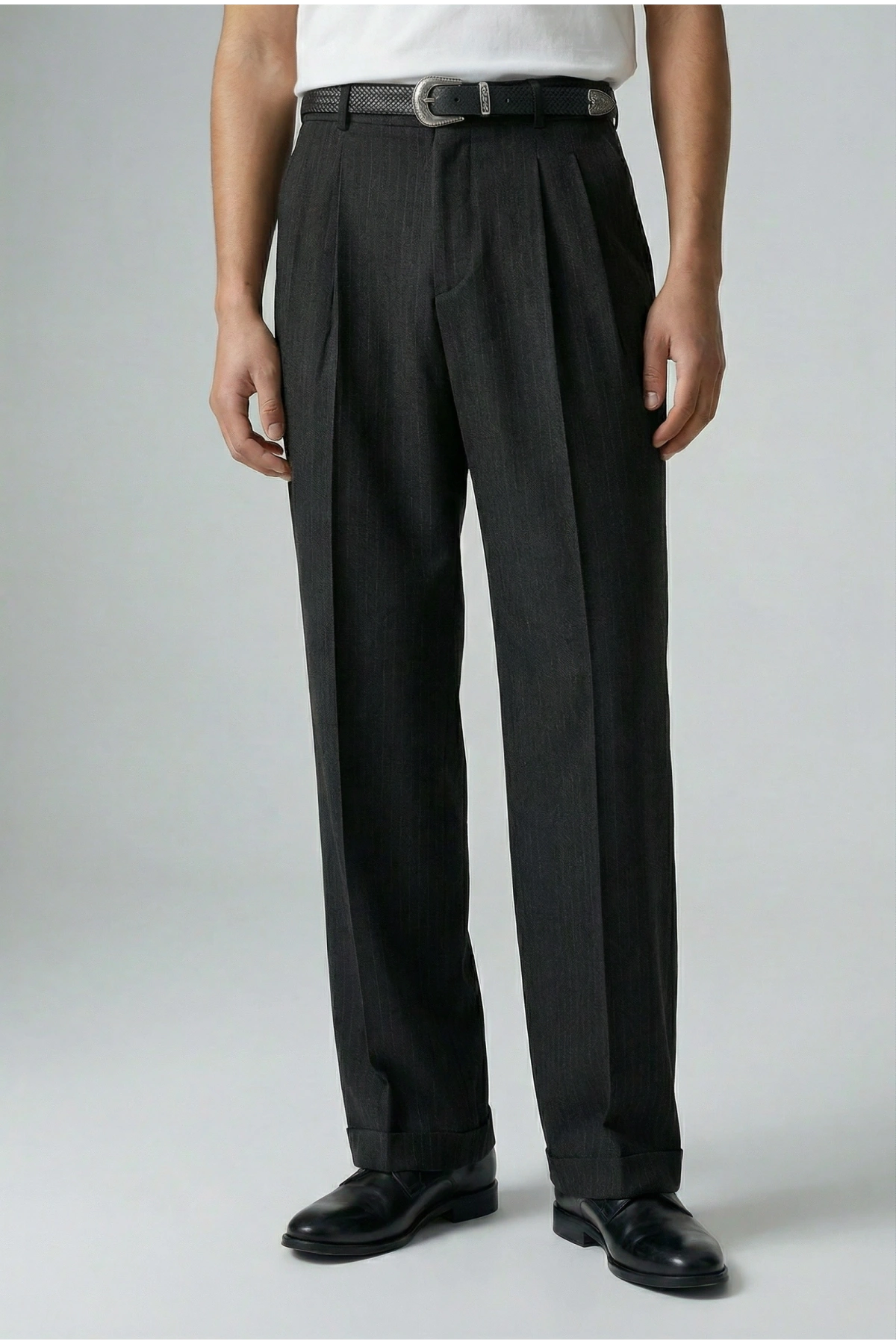 Erkek Rahat Kesim Bagy Çizgili Pantolon- Siyah