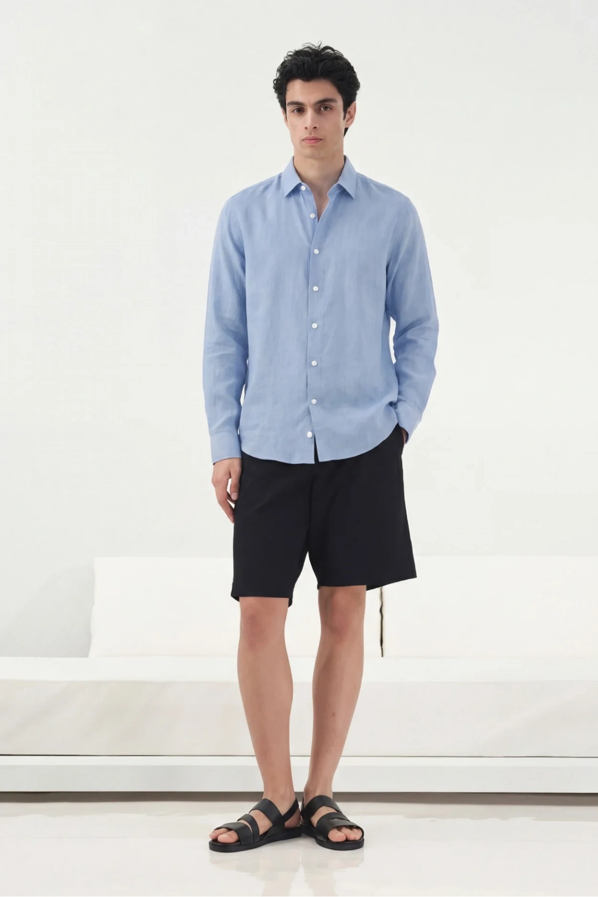 Erkek Owersize Fresh Keten Gömlek- B Mavi