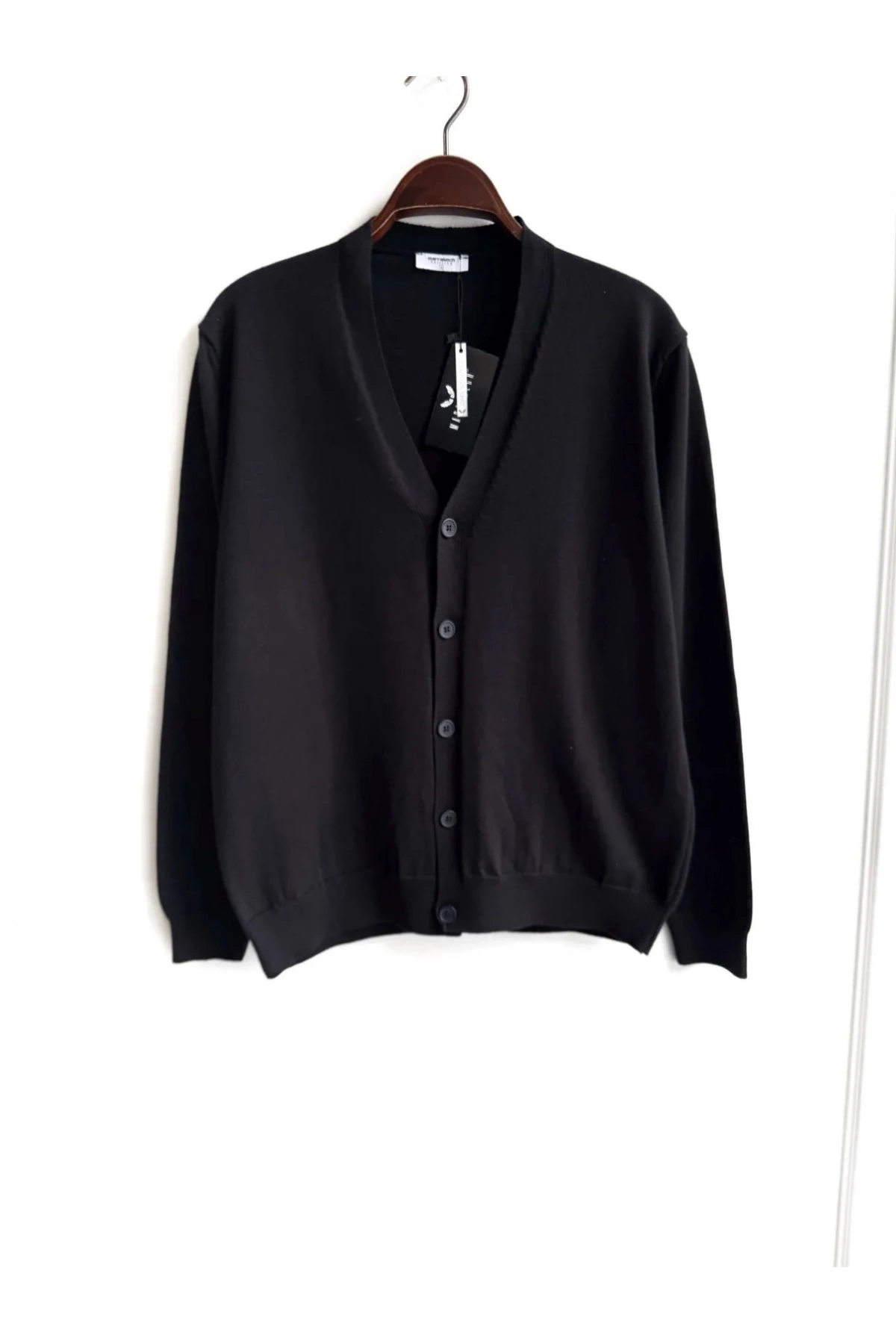 Erkek Normal Kesim Uzun Kollu Düğmeli Hırka Triko -Siyah