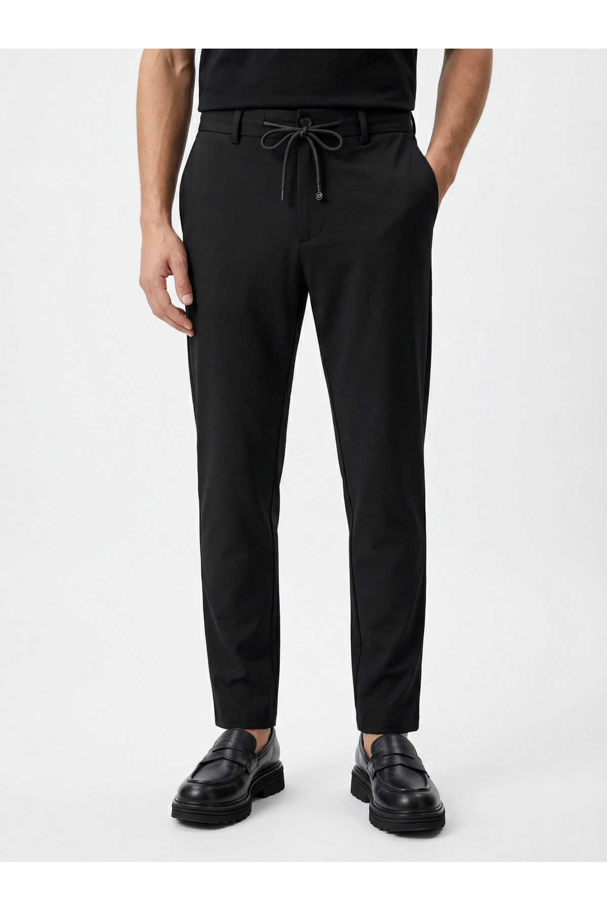 Erkek Beli Lastikli Likralı Joger Pantolon-Siyah