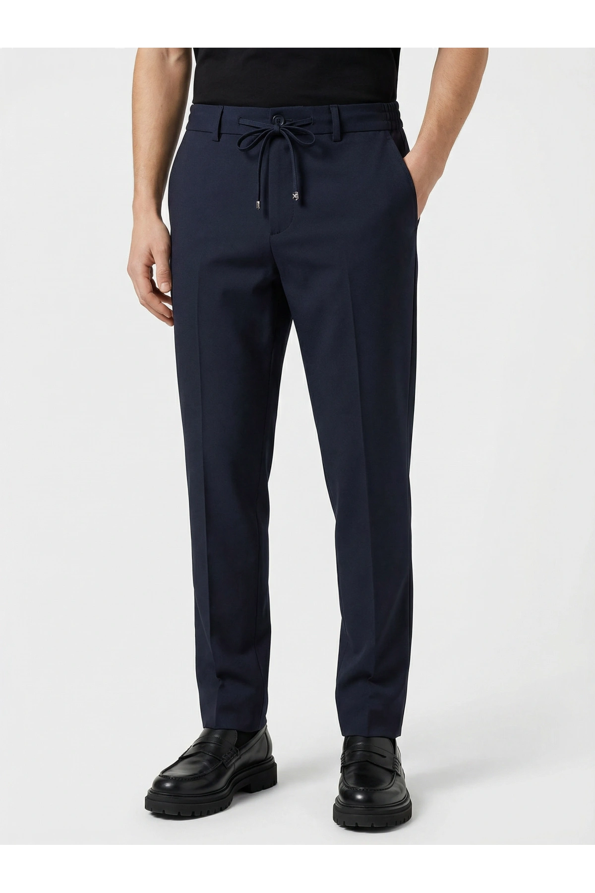 Erkek Beli Lastikli Likralı Joger Pantolon-Lacivert