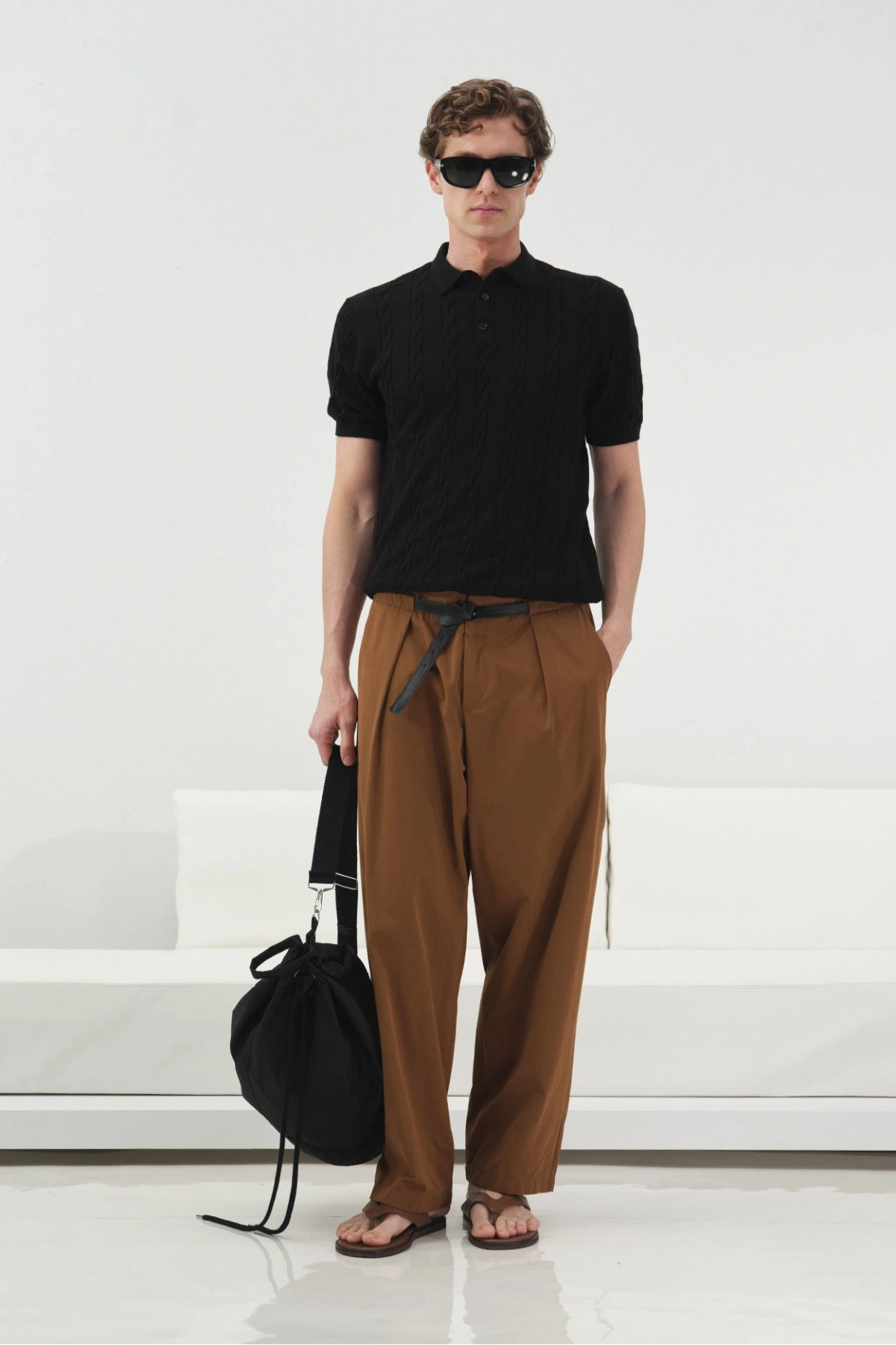 Erkek Normal Kalıp Polo Yaka Triko Kuma Thişört - Siyah