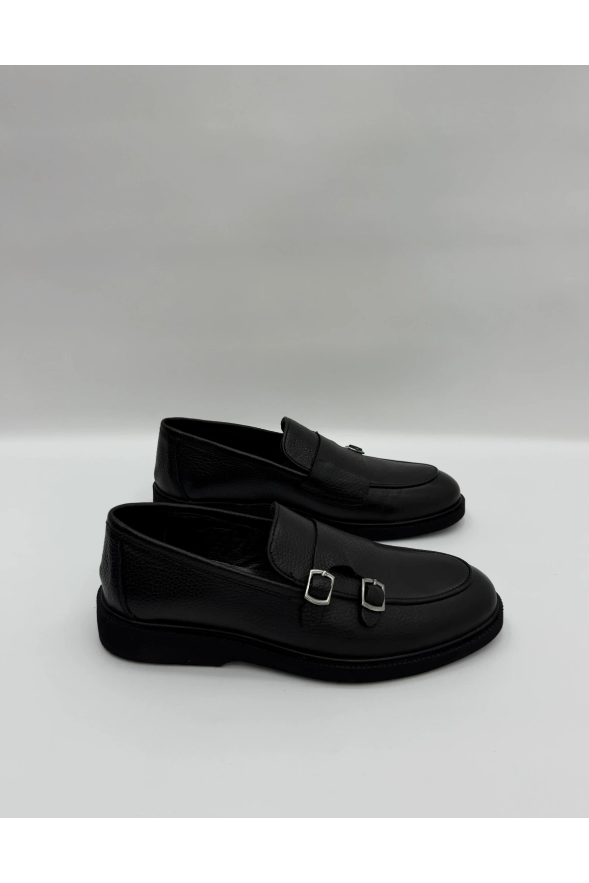 Erkek Bagcııksız Tokalı Deri Eva Taban Ayakkabı-Siyah