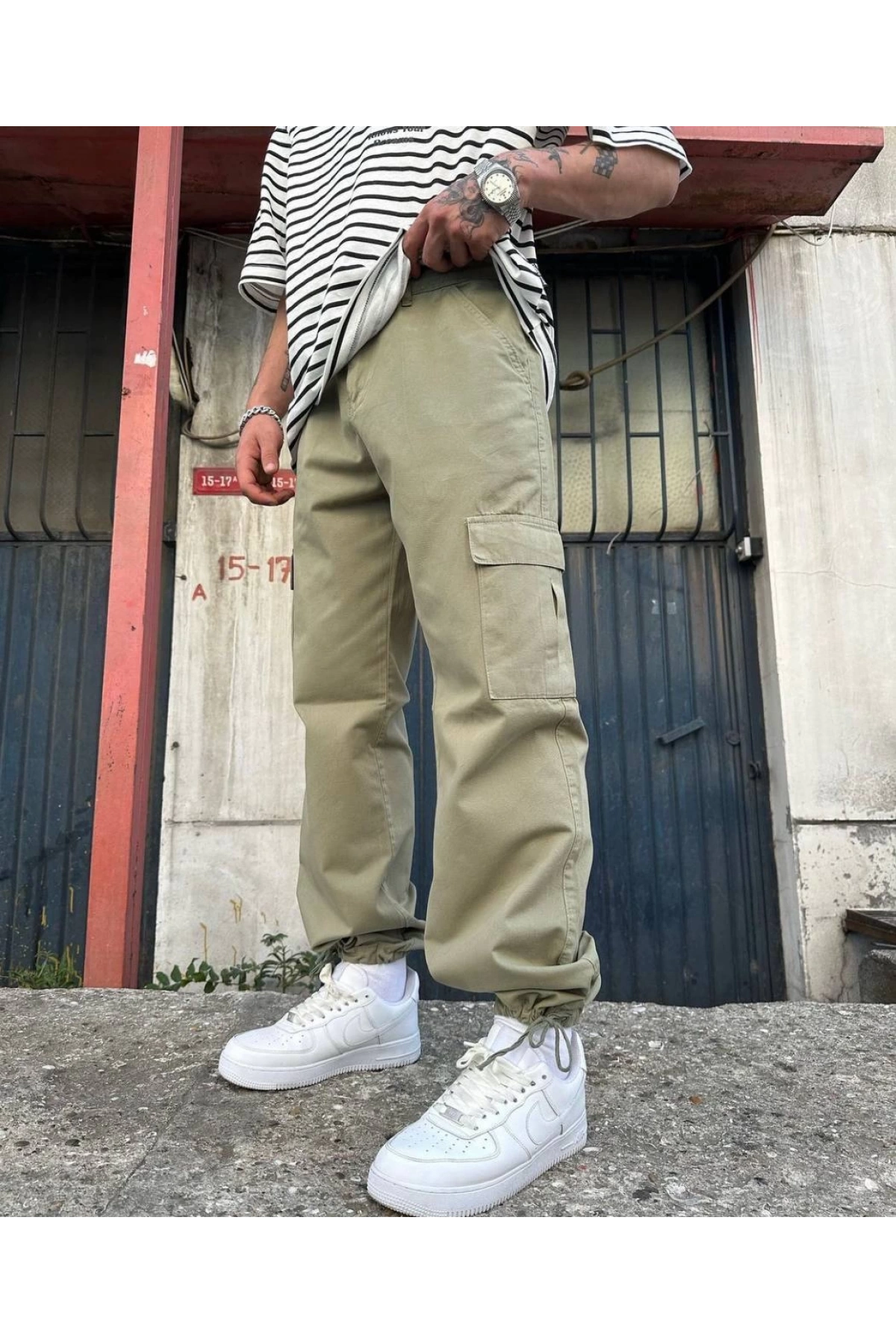 Erkek Bagy Kalıp Cepli Kargo Pantolon - Haki