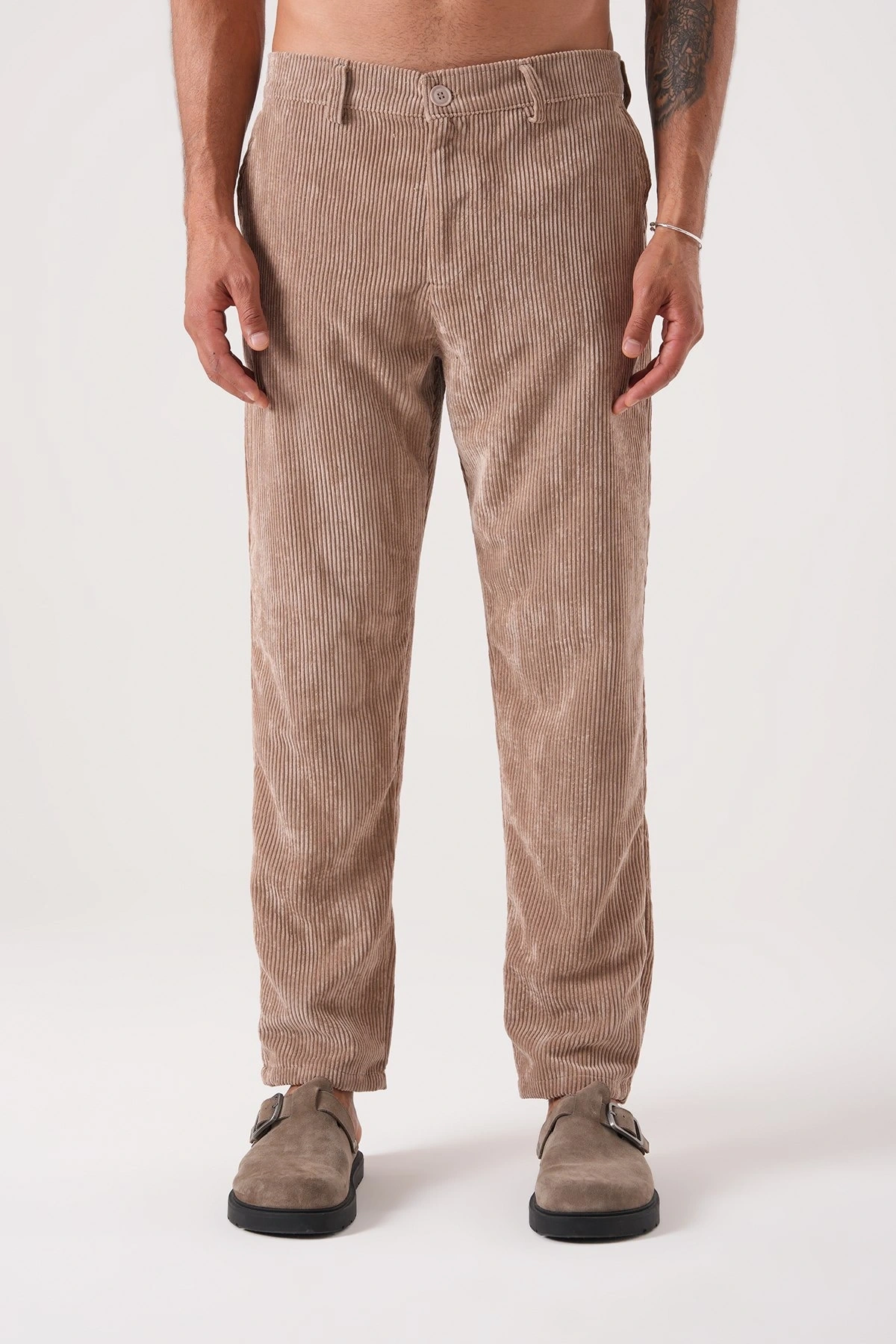 Erkek Bagy Kalıp Kadife Pantolon - Bej