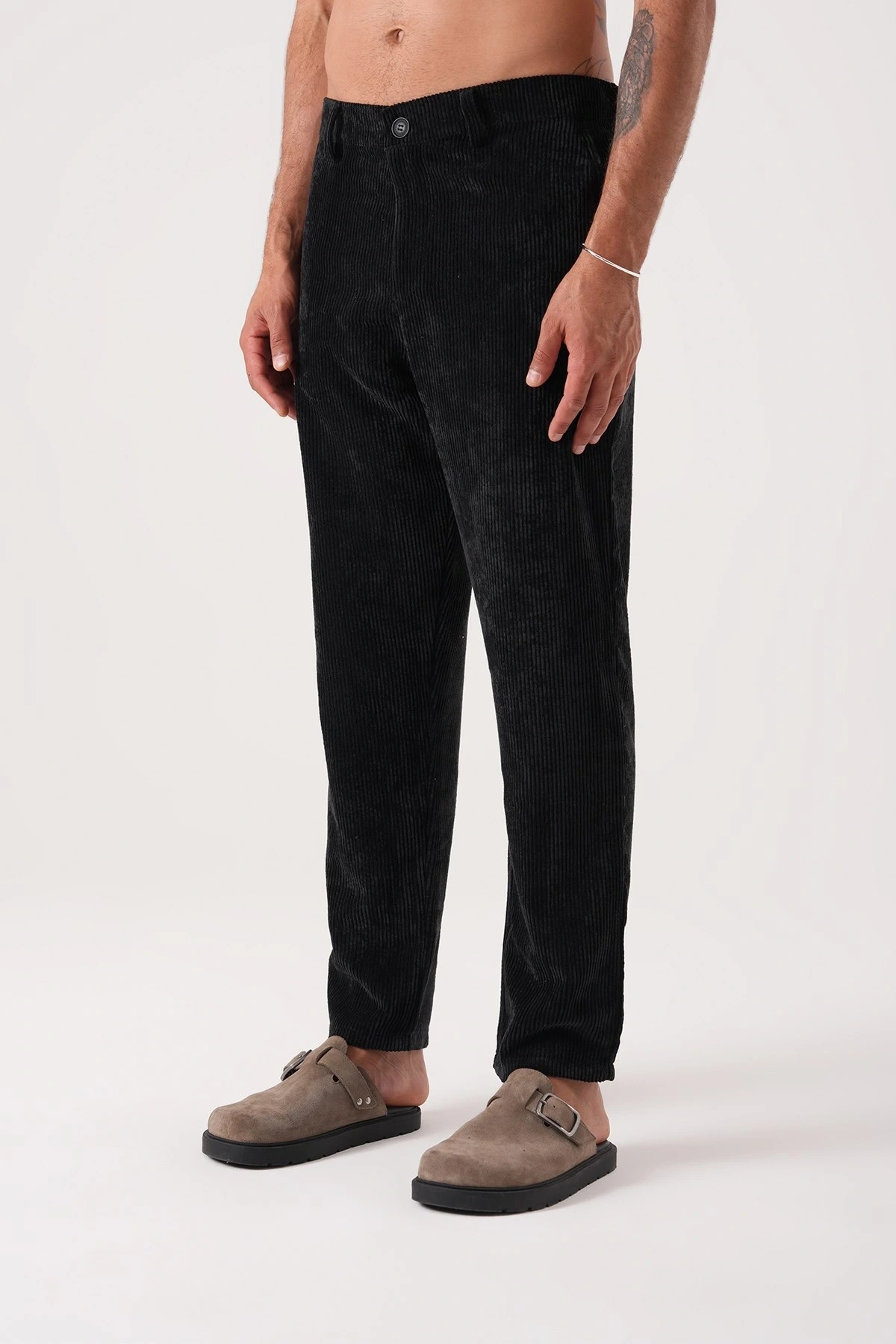 Erkek Bagy Kalıp Kadife Pantolon - Siyah