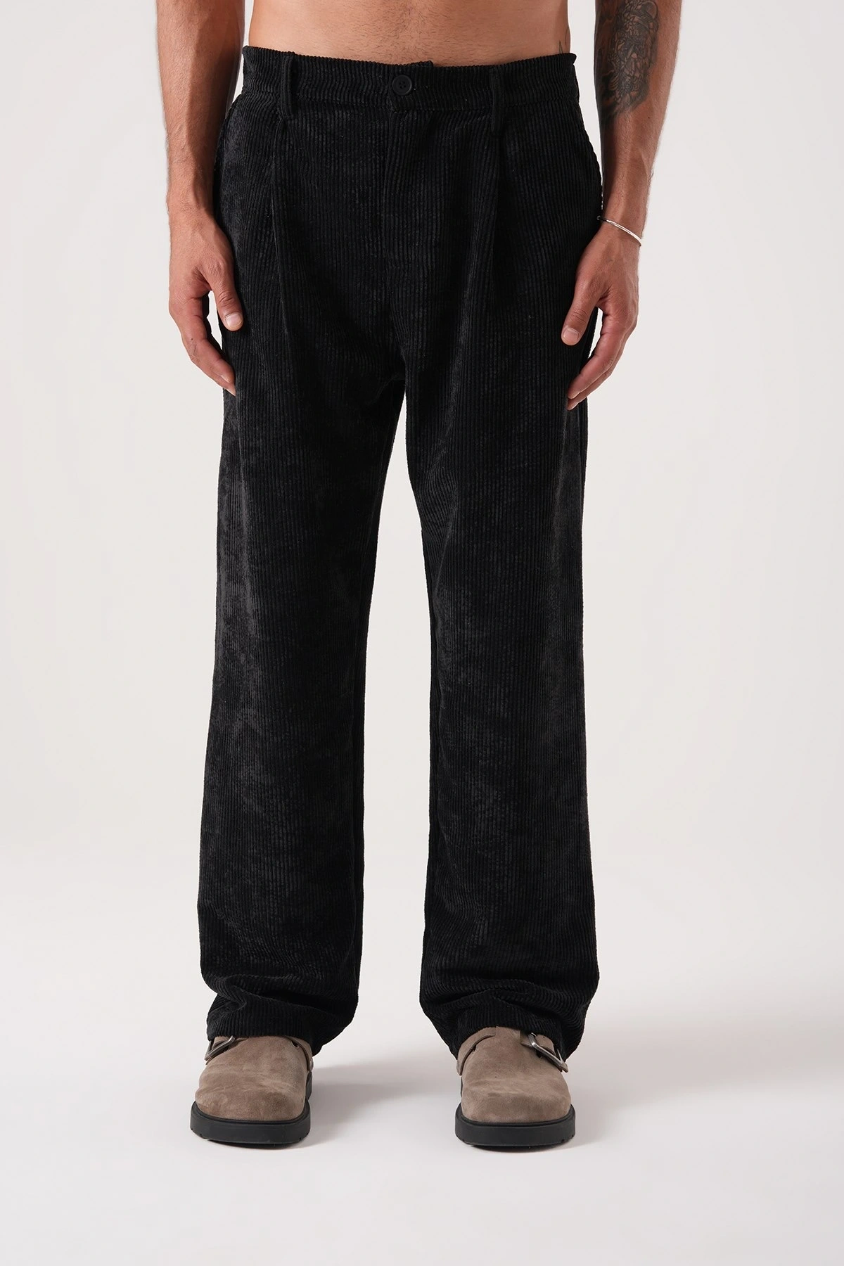Erkek Beli Lastikli Kadife Bagy Pantolon - Siyah