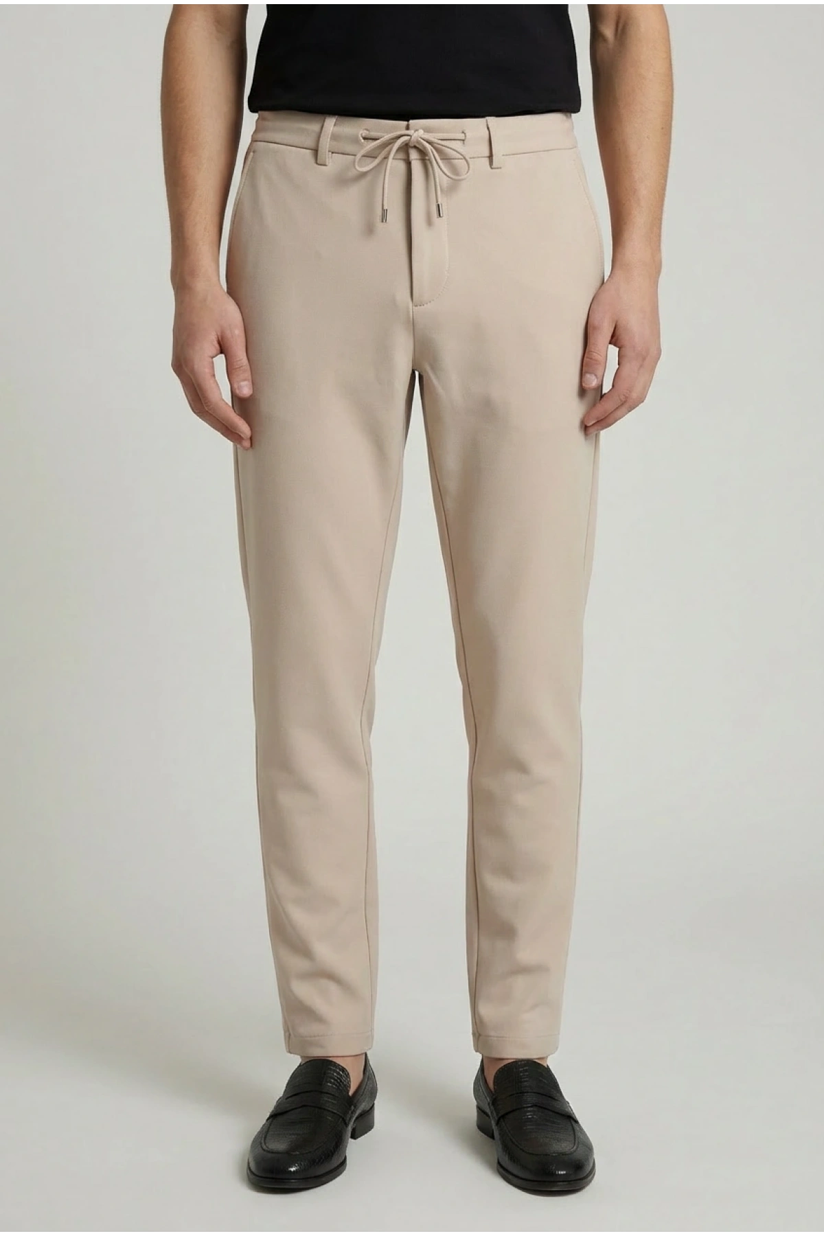 Erkek Beli Lastikli Likralı Joger Pantolon-Krem