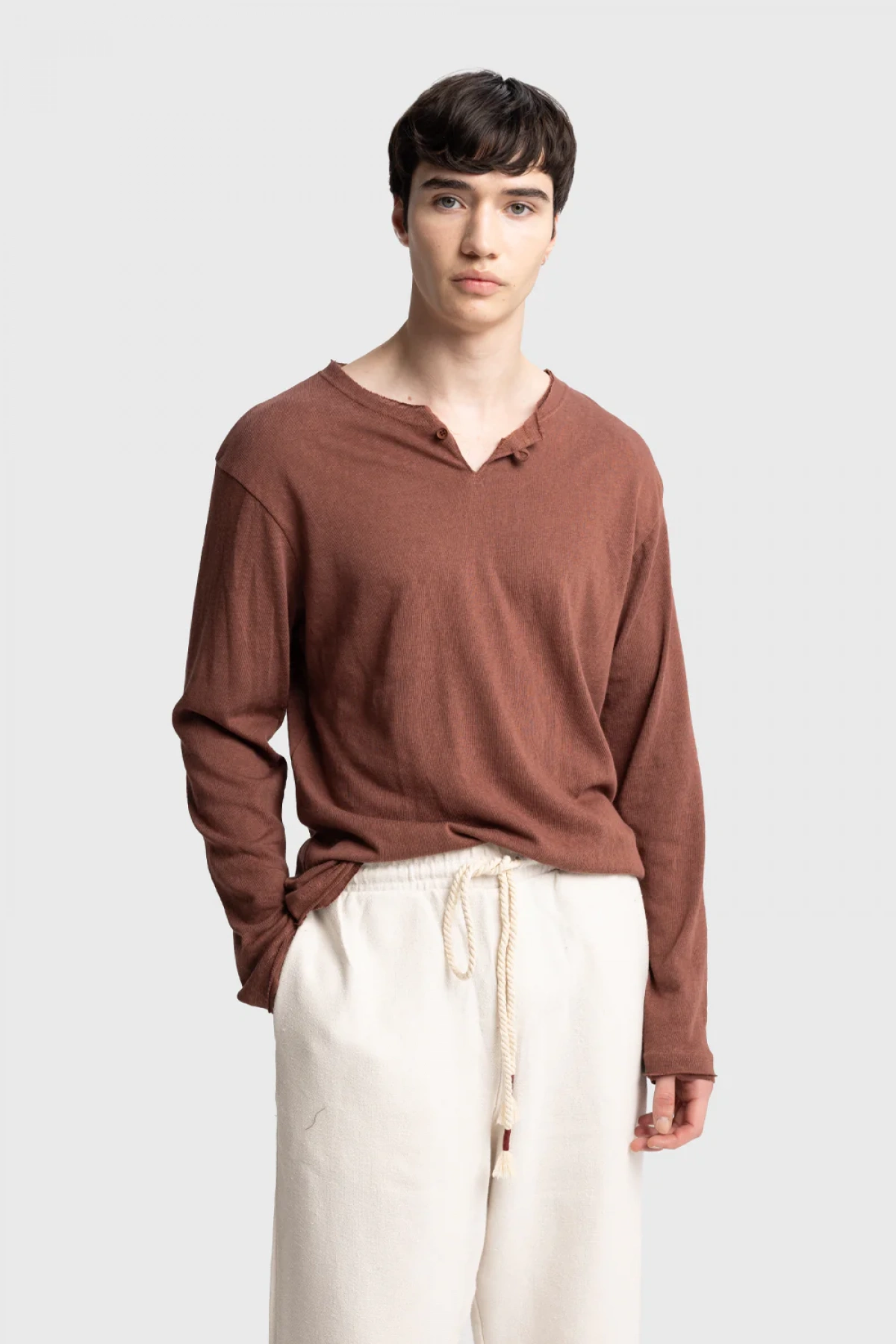 Erkek Bisiklet Yaka İnce Uzun Kol Swethsört- Bordo