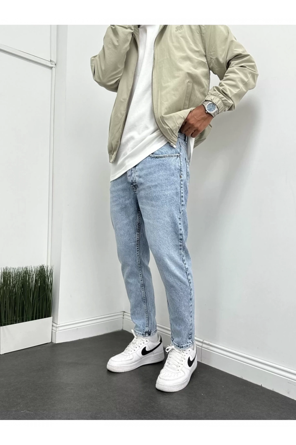 Erkek Boy Frend Likrasız Kot Pantolon- Buz Mavisi