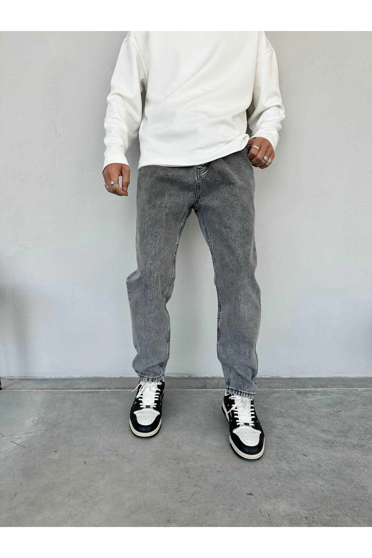 Erkek Boyfriend Likrasız Kot Pantolon- Açık Gri