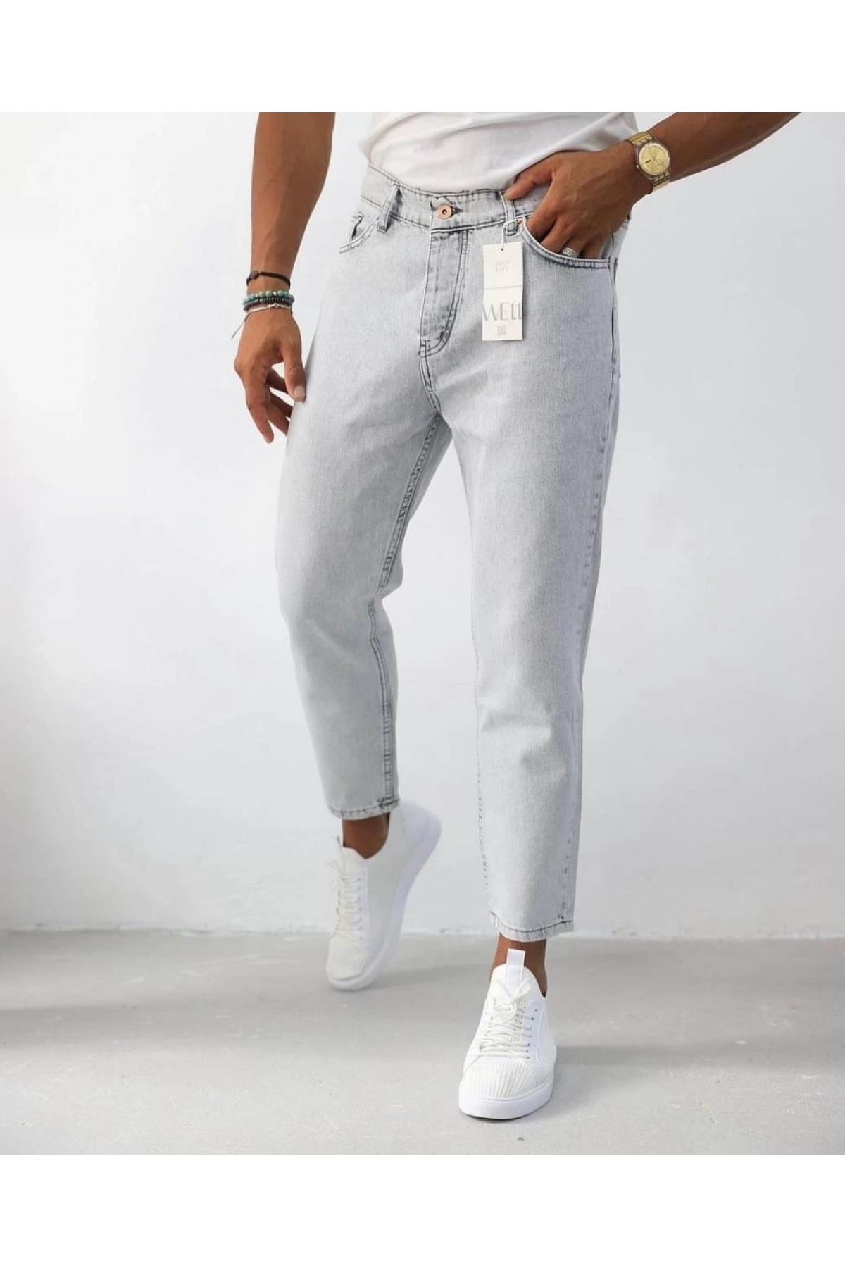 Erkek Boyfriend Likrasız Kot Pantolon- Açık Gri