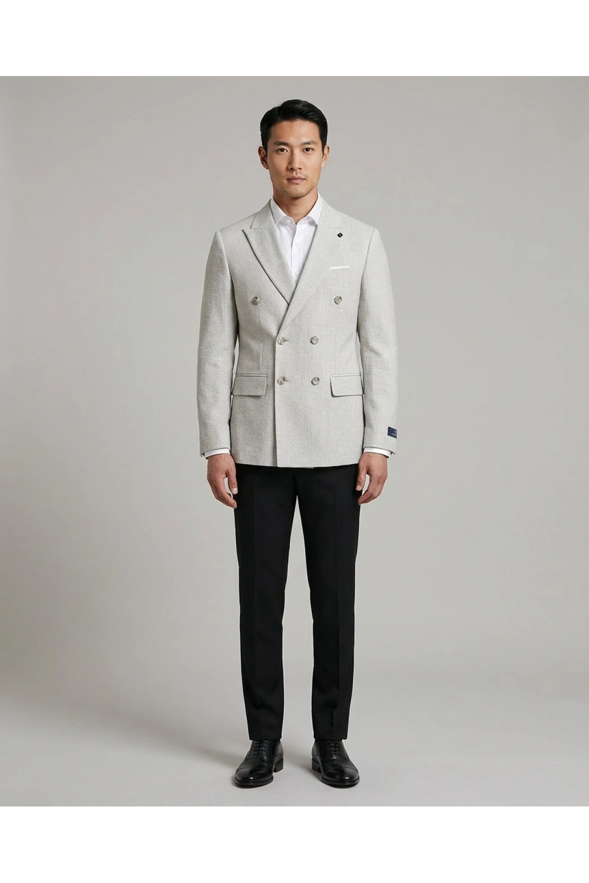 Erkek Dar Kesim Çizgili Kruvaze Tek Ceket -Gri