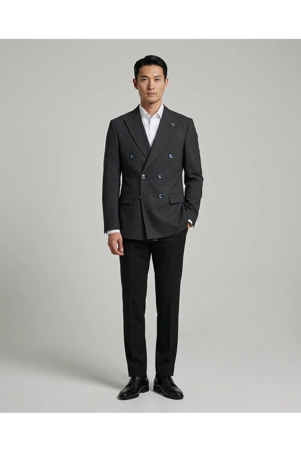 Erkek Dar Kesim Çizgili Kruvaze Tek Ceket -Lacivert