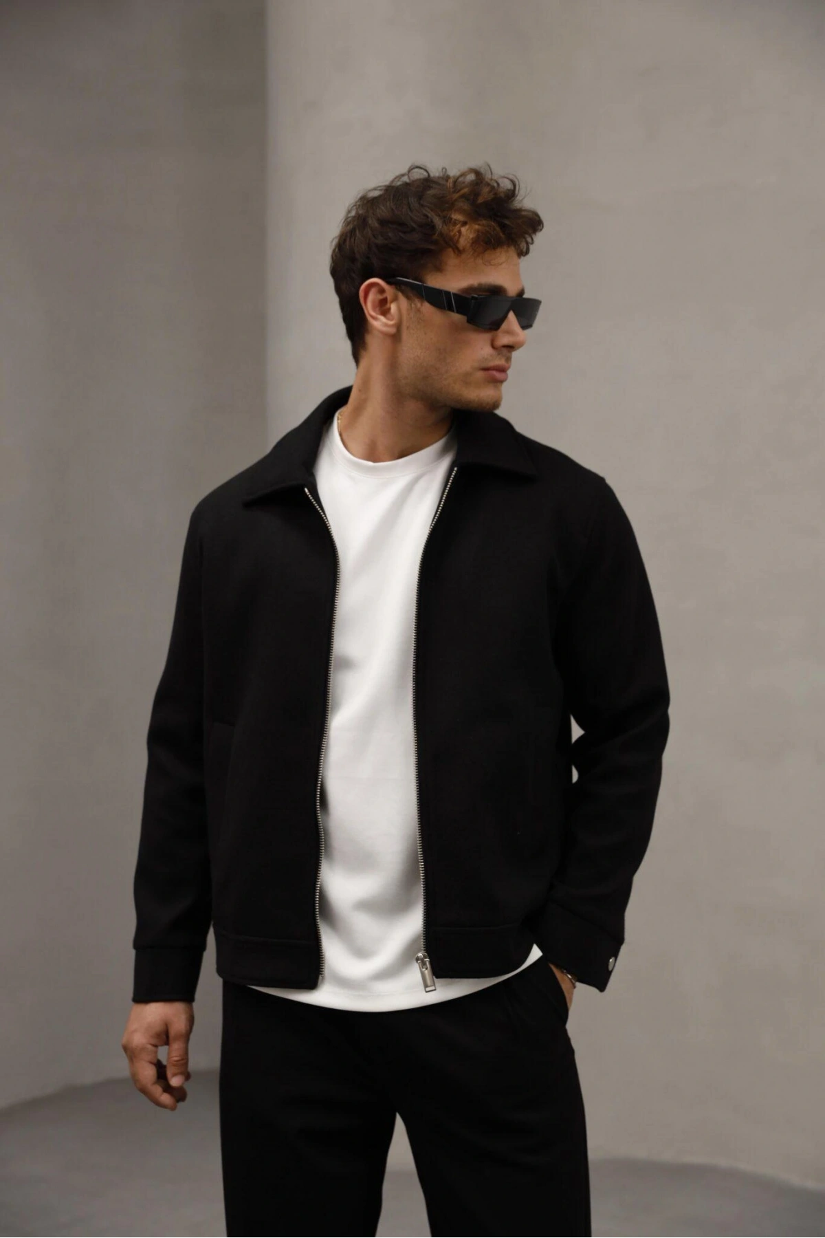 Erkek Dar Kesim Kaşe Mont -Siyah