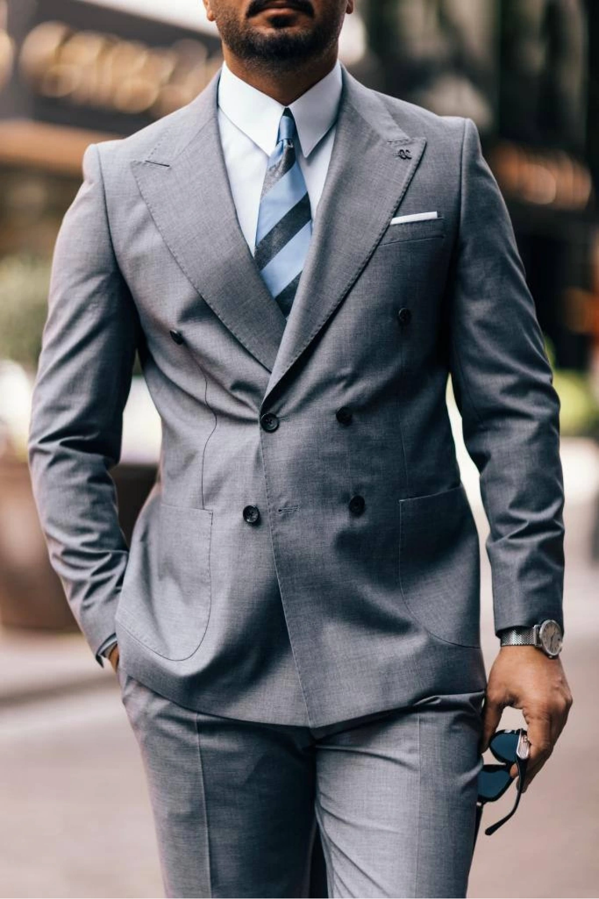 Erkek Dar Kesim Pantolonu Pileli Slimfit KruvazeTakım Elbise-Gri