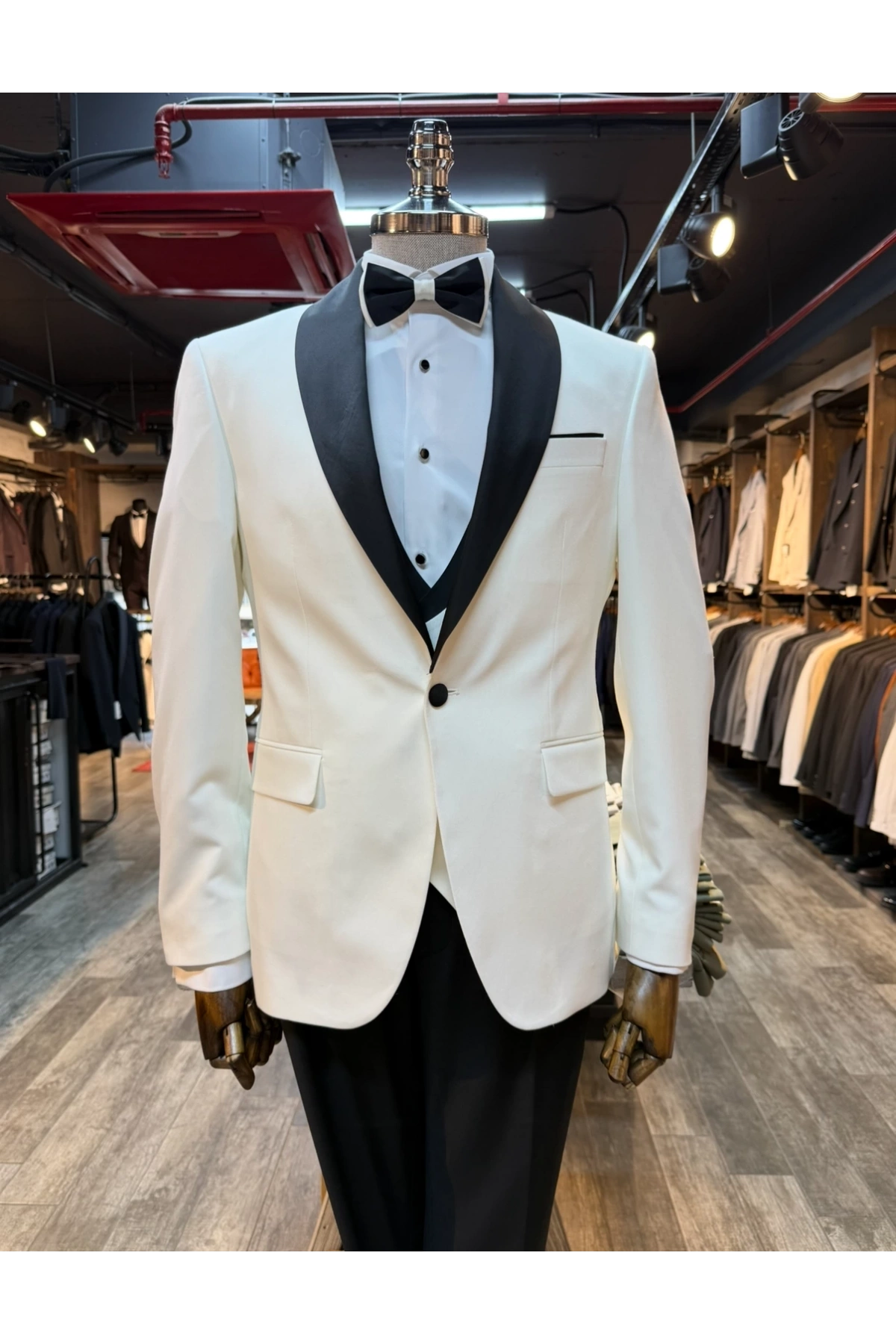 Erkek Dar Kesim Slimfit Şal Yaka Damatlık Takım Elbise-Beyaz