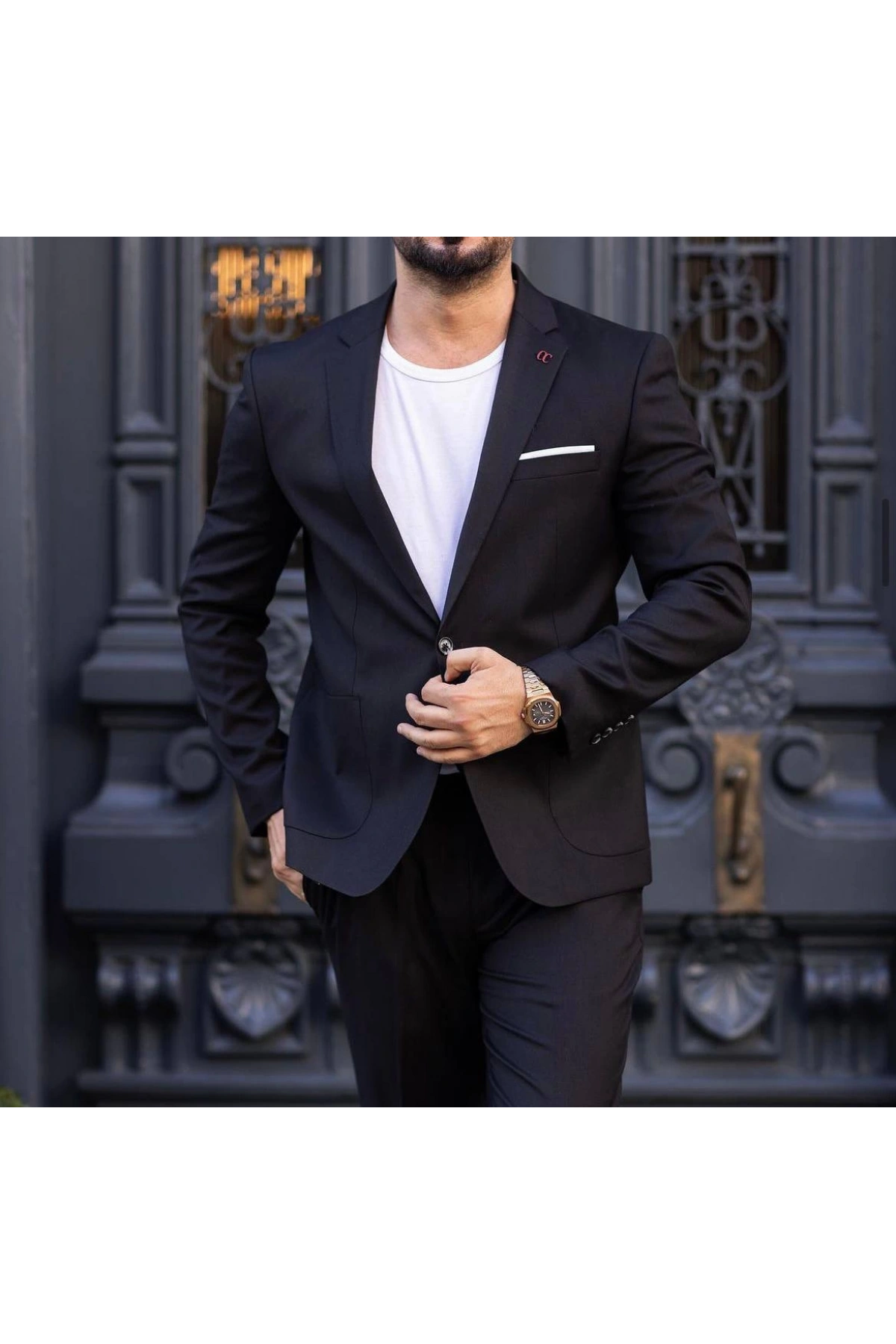 Erkek Dar Kesim Spor Takım Elbise -Siyah