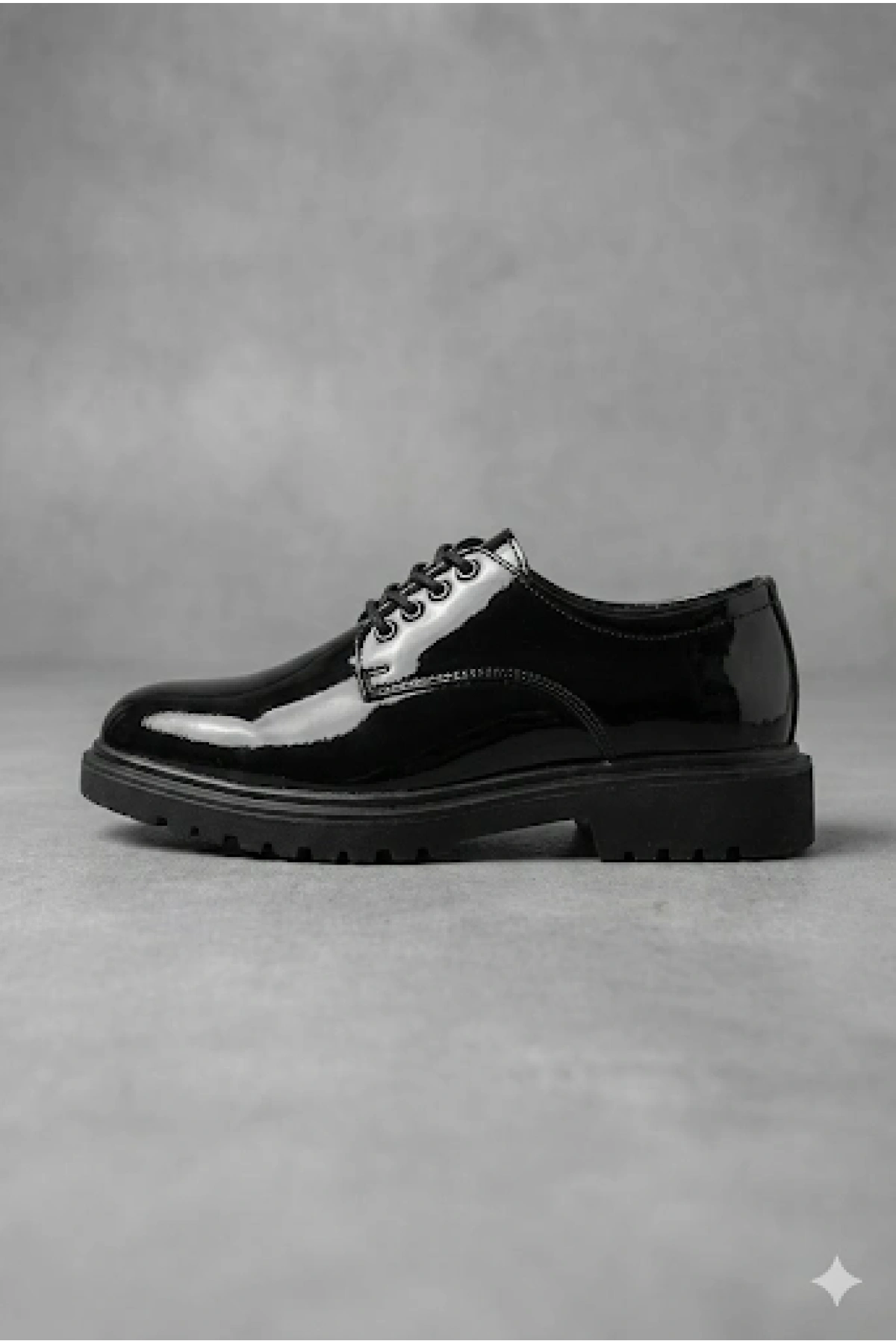 Erkek Eva Taban Bağcıklı Klasik Rugan Ayakkabı- Siyah