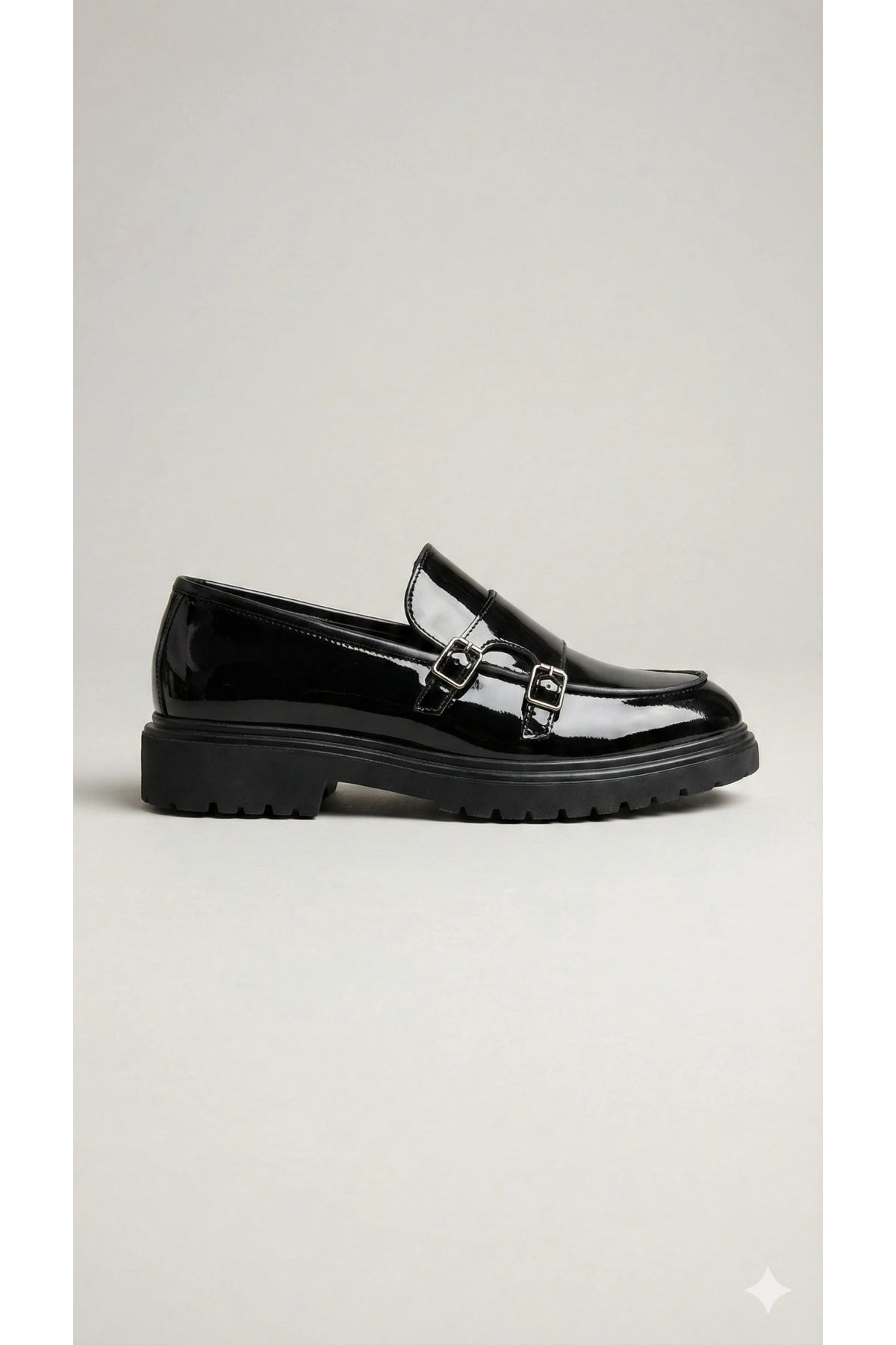 Erkek Eva Taban Bağcıksız Tokalı Klasik Rugan Ayakkabı- Siyah