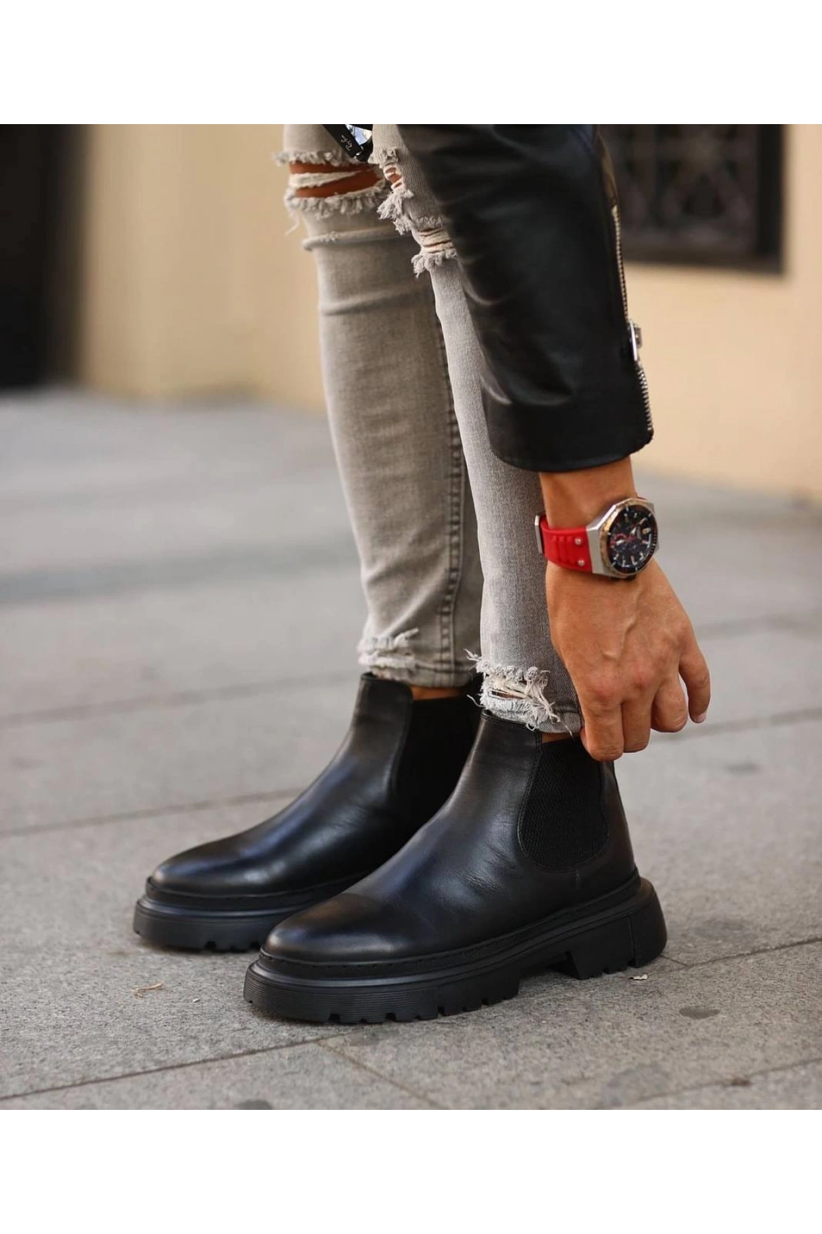 Erkek Eva Taban Deri Bağcıksız Chelsea Bot - Siyah