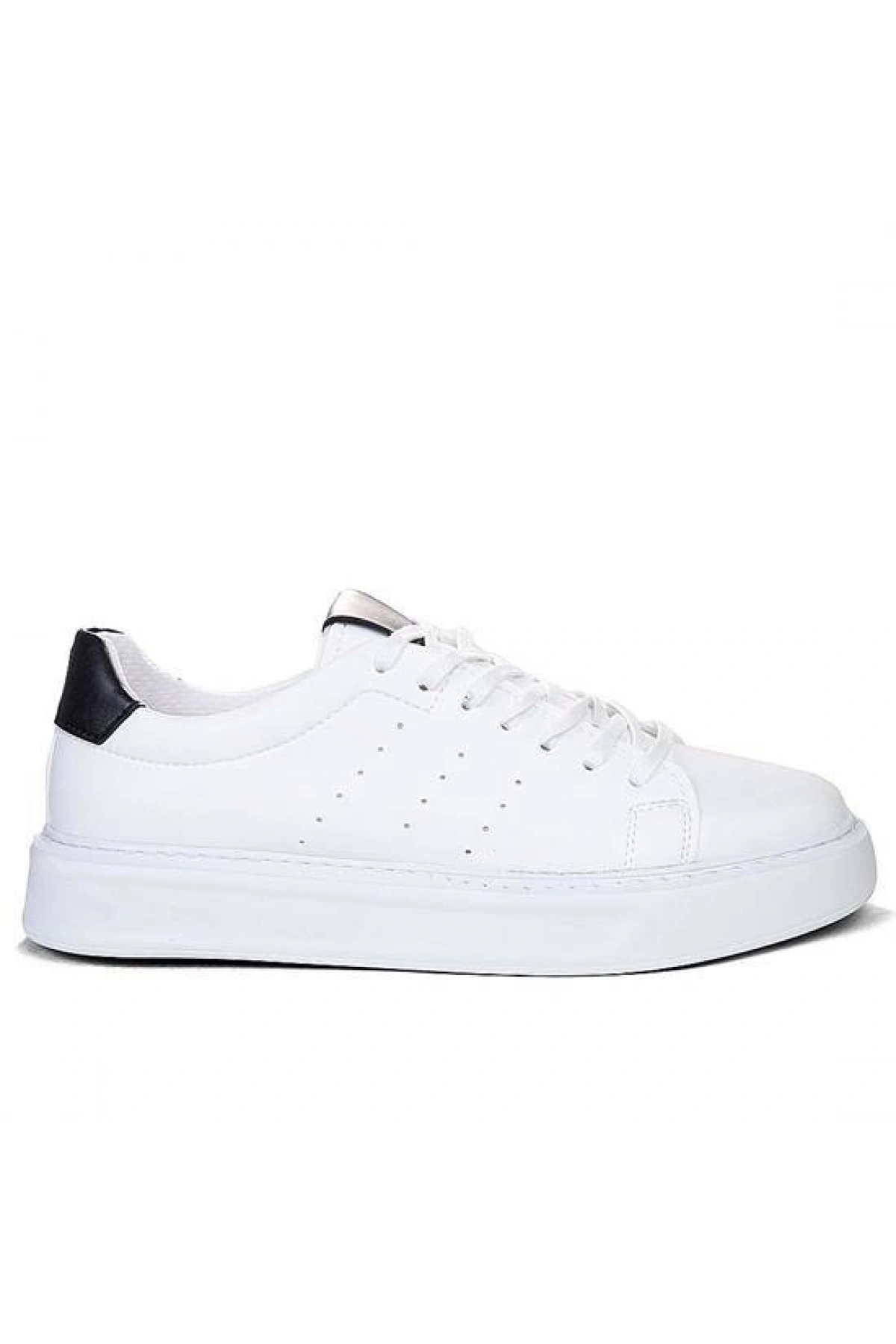 Erkek Eva Taban Snekars Bağcıklı Günlük Spor Ayakkabı -Beyaz-Siyah