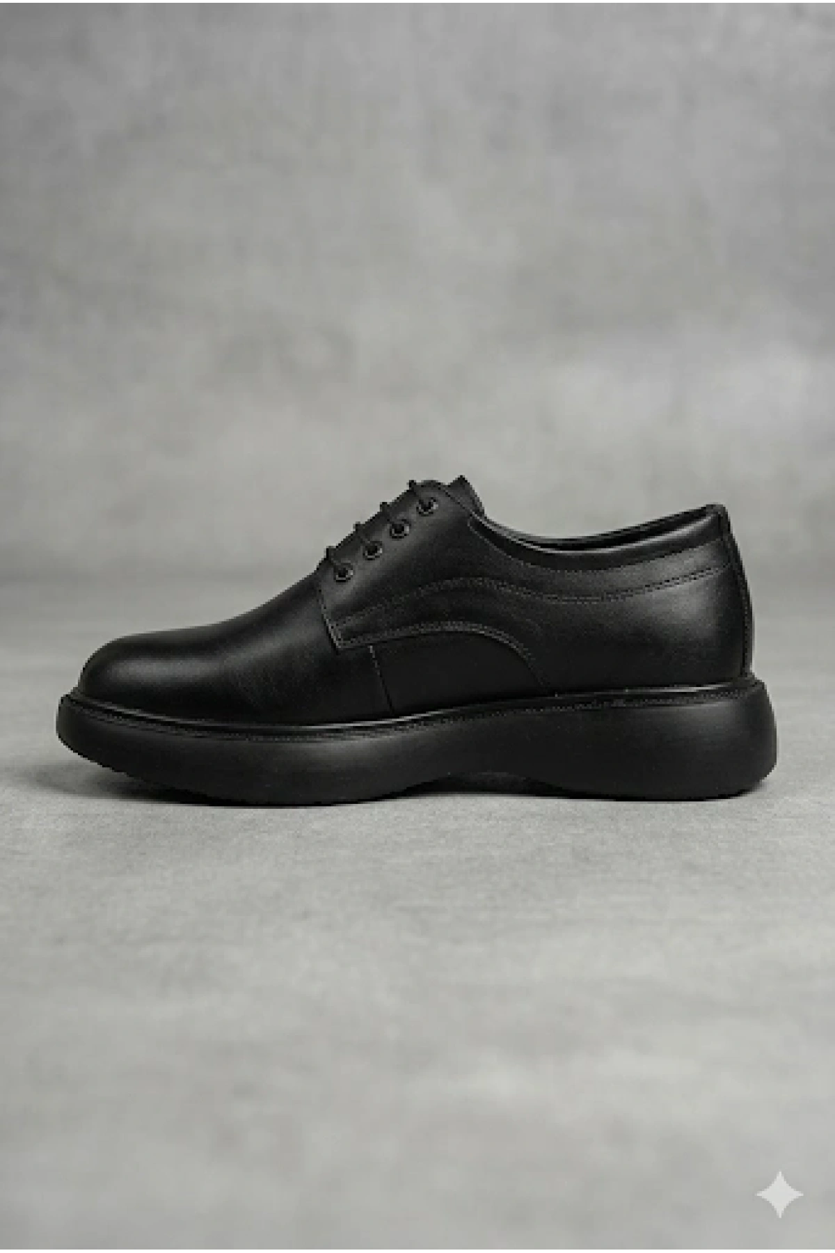 Erkek Eva Yüksek Taban Bağcıklı Klasik Ayakkabı- Siyah