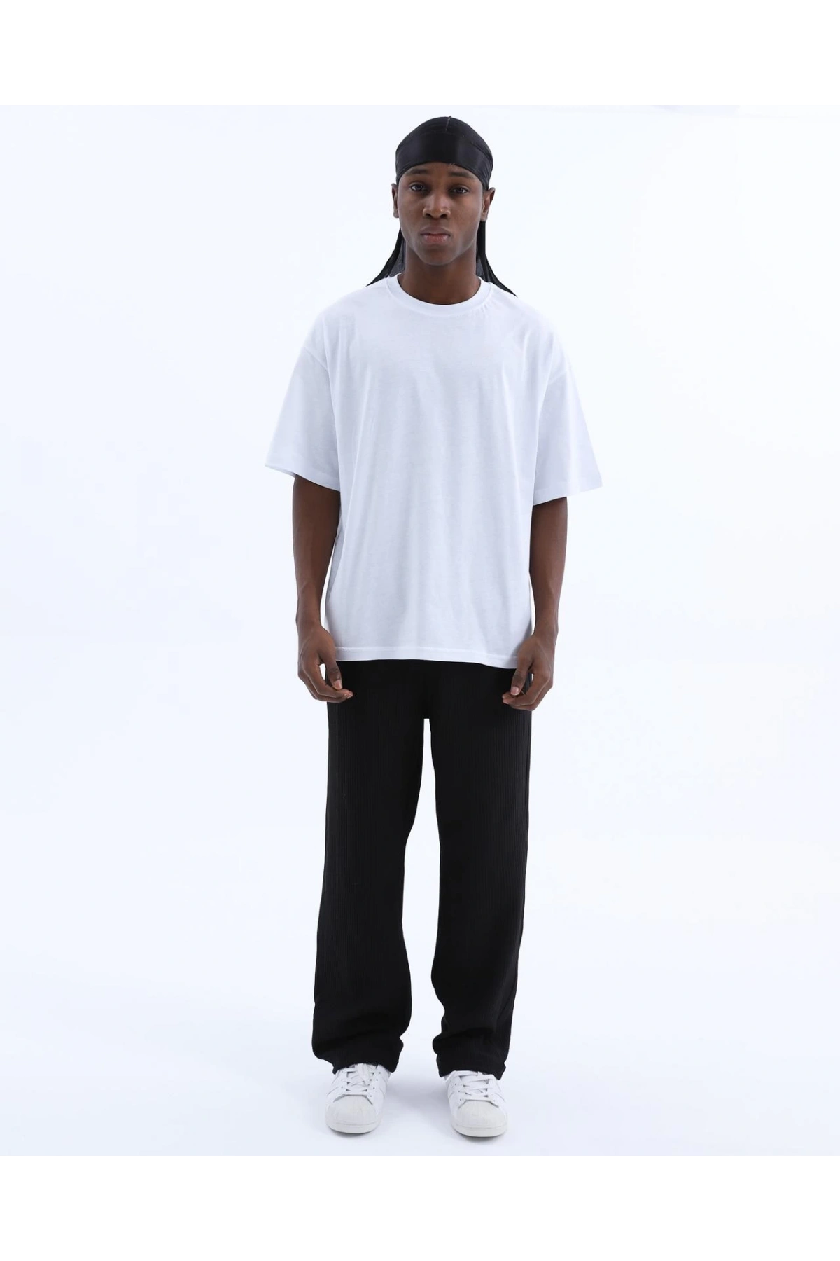 Erkek Fitilli Beli Lastikli Likralı Bagy Pantolon-Siyah