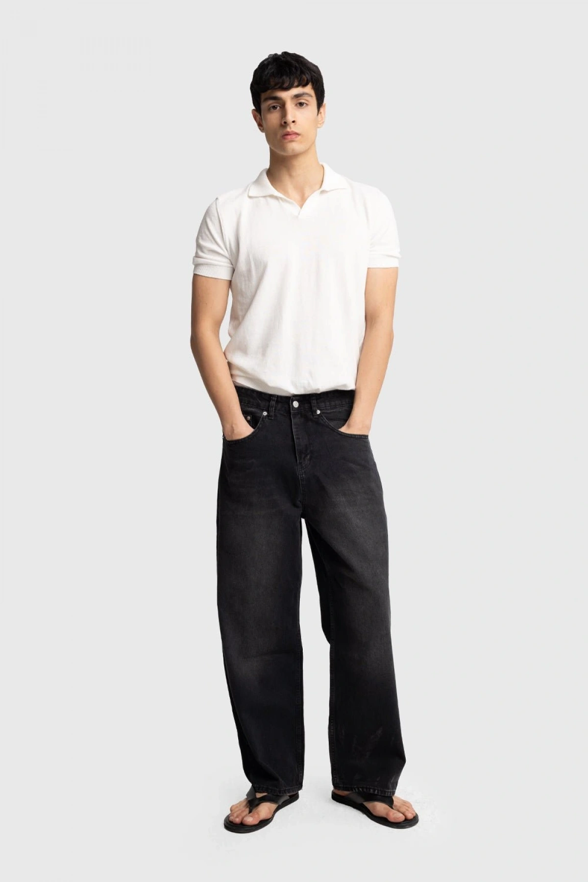 Erkek Geniş Kalıp Baggy Kot Pantolon - Füme