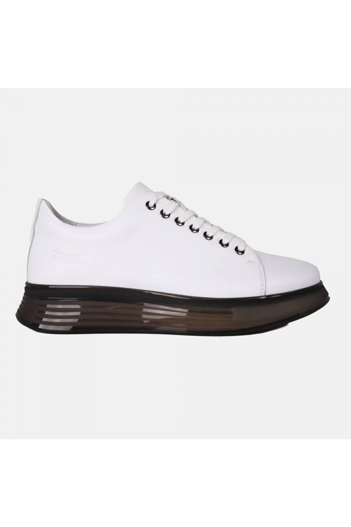 Erkek Günlük Şeffaf Taban Deri Snakers Casual Ayakkabı- Beyaz