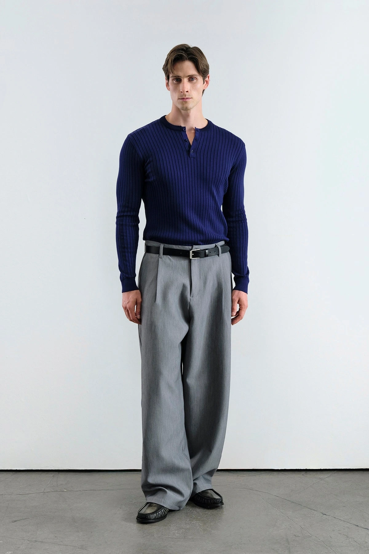 Erkek Hakim Yaka İnce Triko - Lacivert