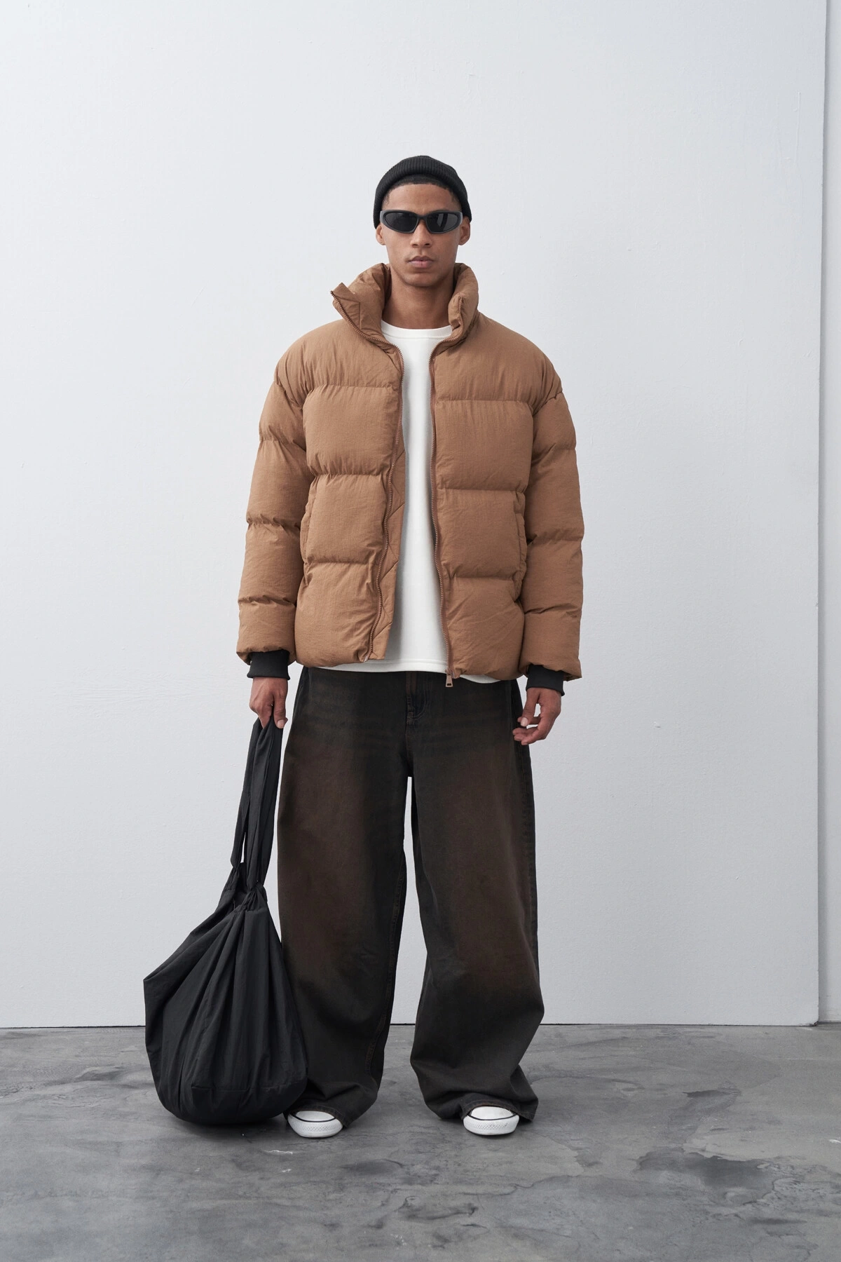 Erkek Hakim Yaka Jel Dolgu Şişme Mont-Kahve