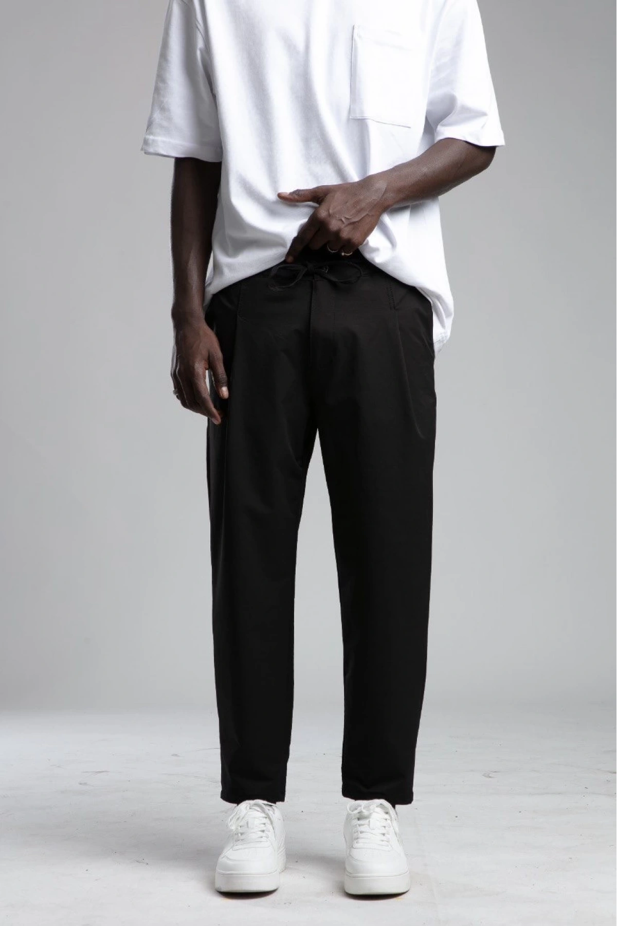 Erkek Likralı Beli Lastikli Paraşüt Kumaş Pileli Bagy-Siyah