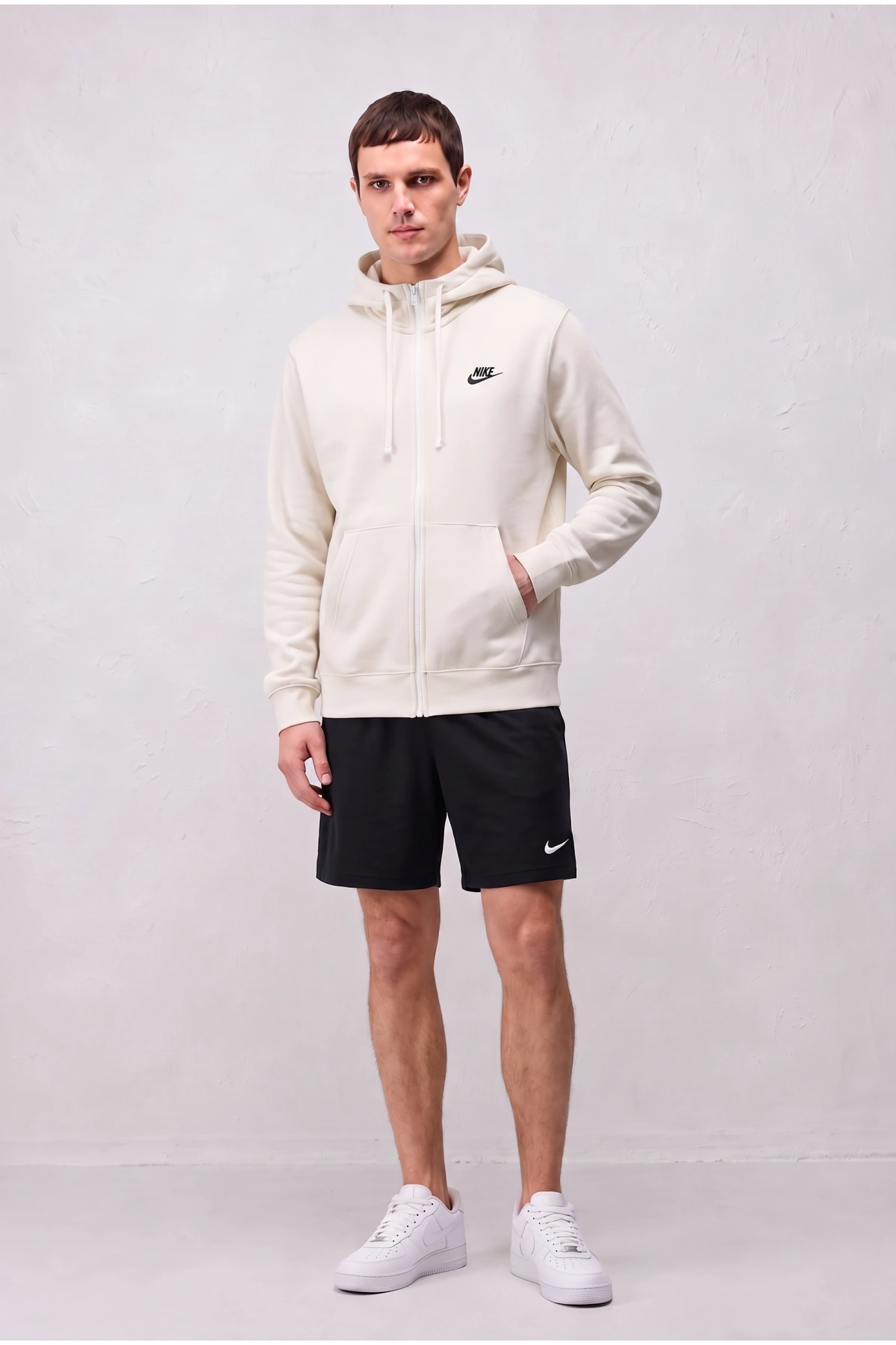 Erkek Nike Fermuarlı Kapüşonlu Hırka - Beyaz