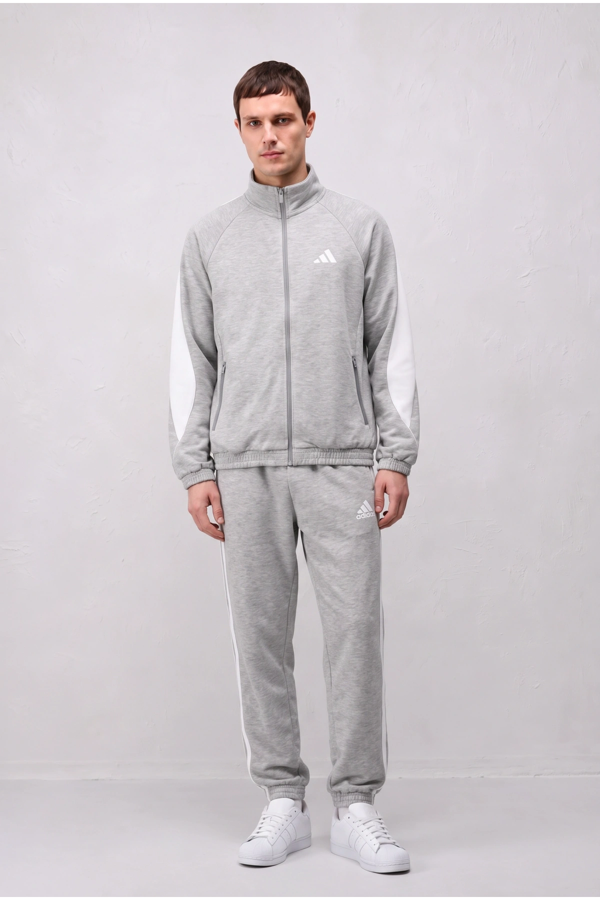 Erkek Normal Adidas Fermuarlı EşofmanTakım - Gri