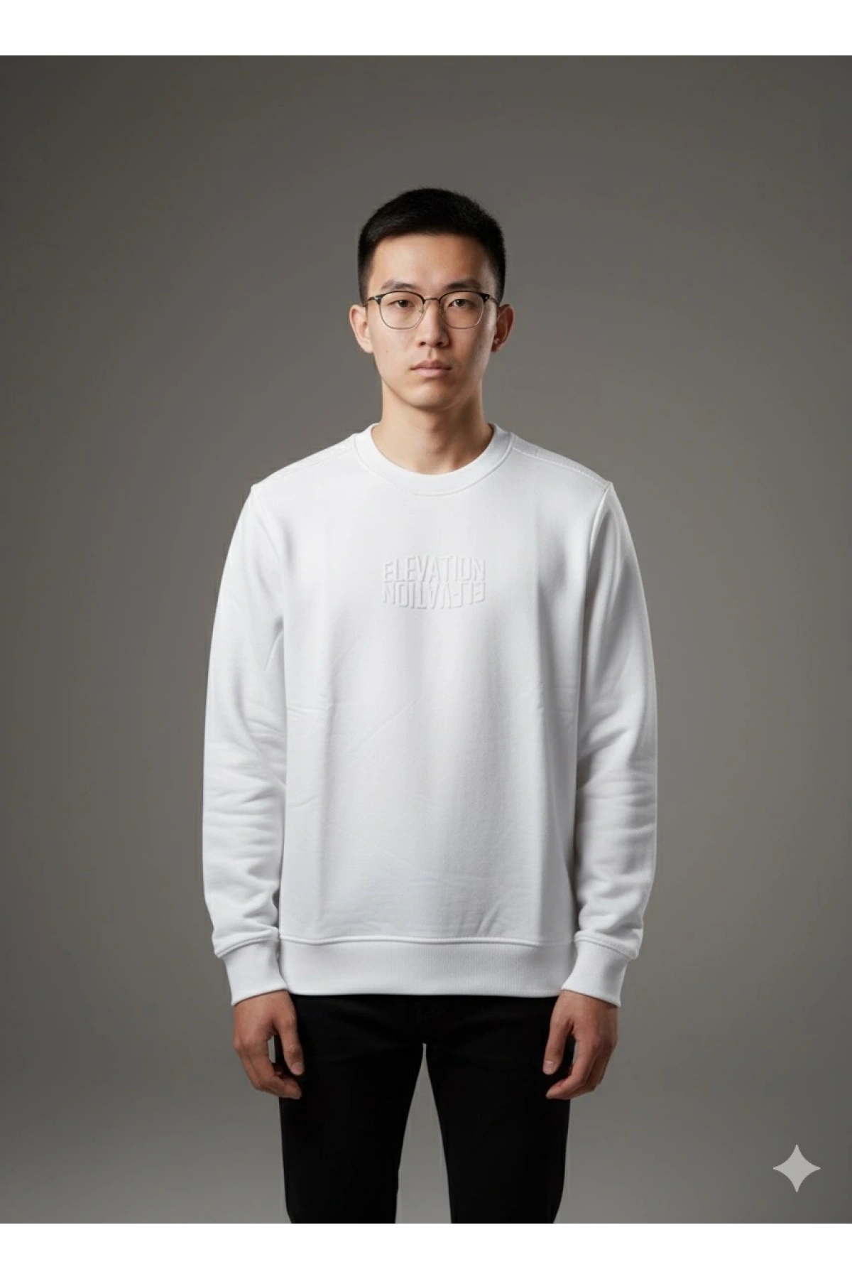 Erkek Normal Kalıp Elevatıon Yazılı Sweat- Beyaz