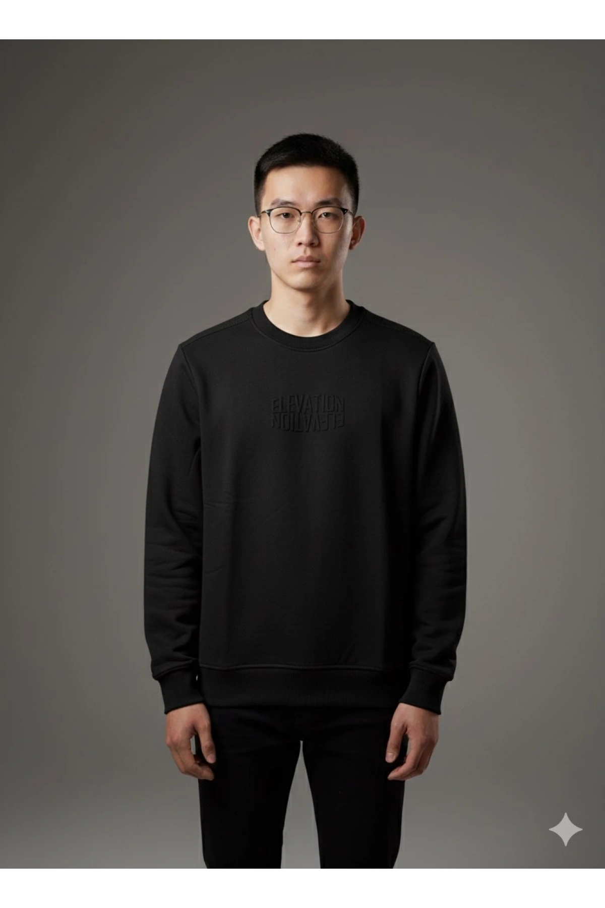 Erkek Normal Kalıp Elevatıon Yazılı Sweat- Siyah