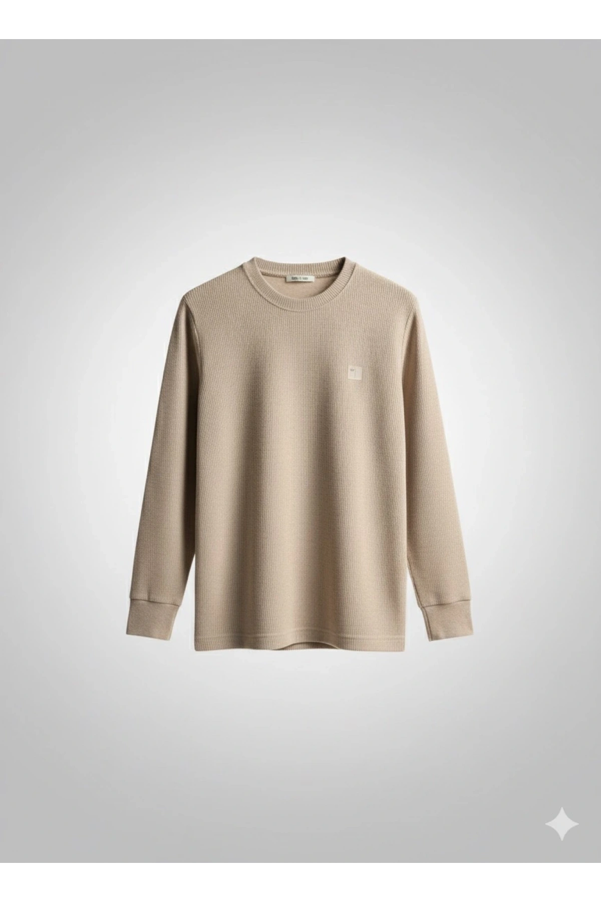 Erkek Normal Kalıp Kadife Kumaş Sweat- Krem