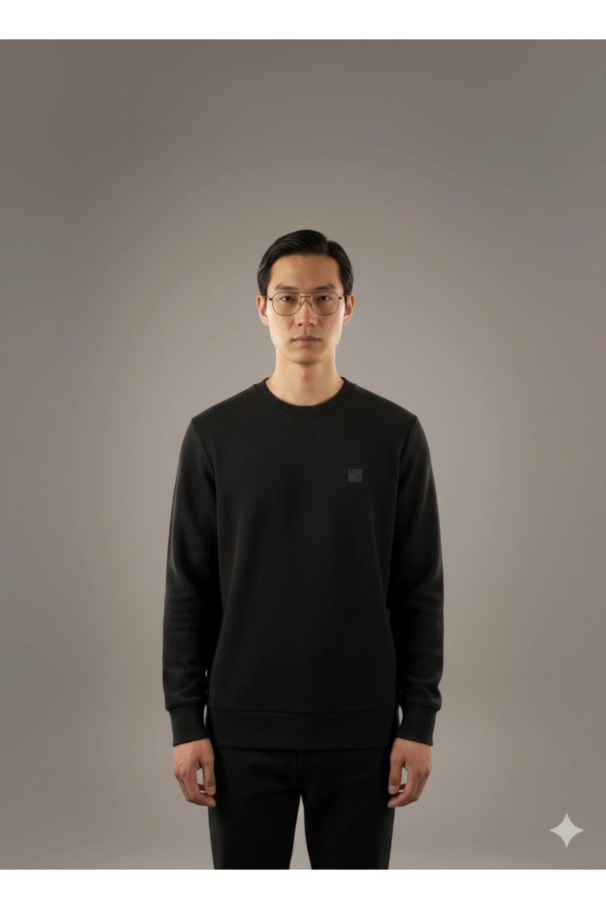 Erkek Normal Kalıp Kadife Kumaş Sweat- Siyah