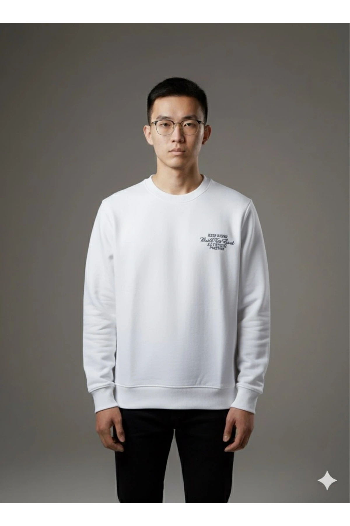 Erkek Normal Kalıp Keep Rısıng Yazılı Sweat- Beyaz