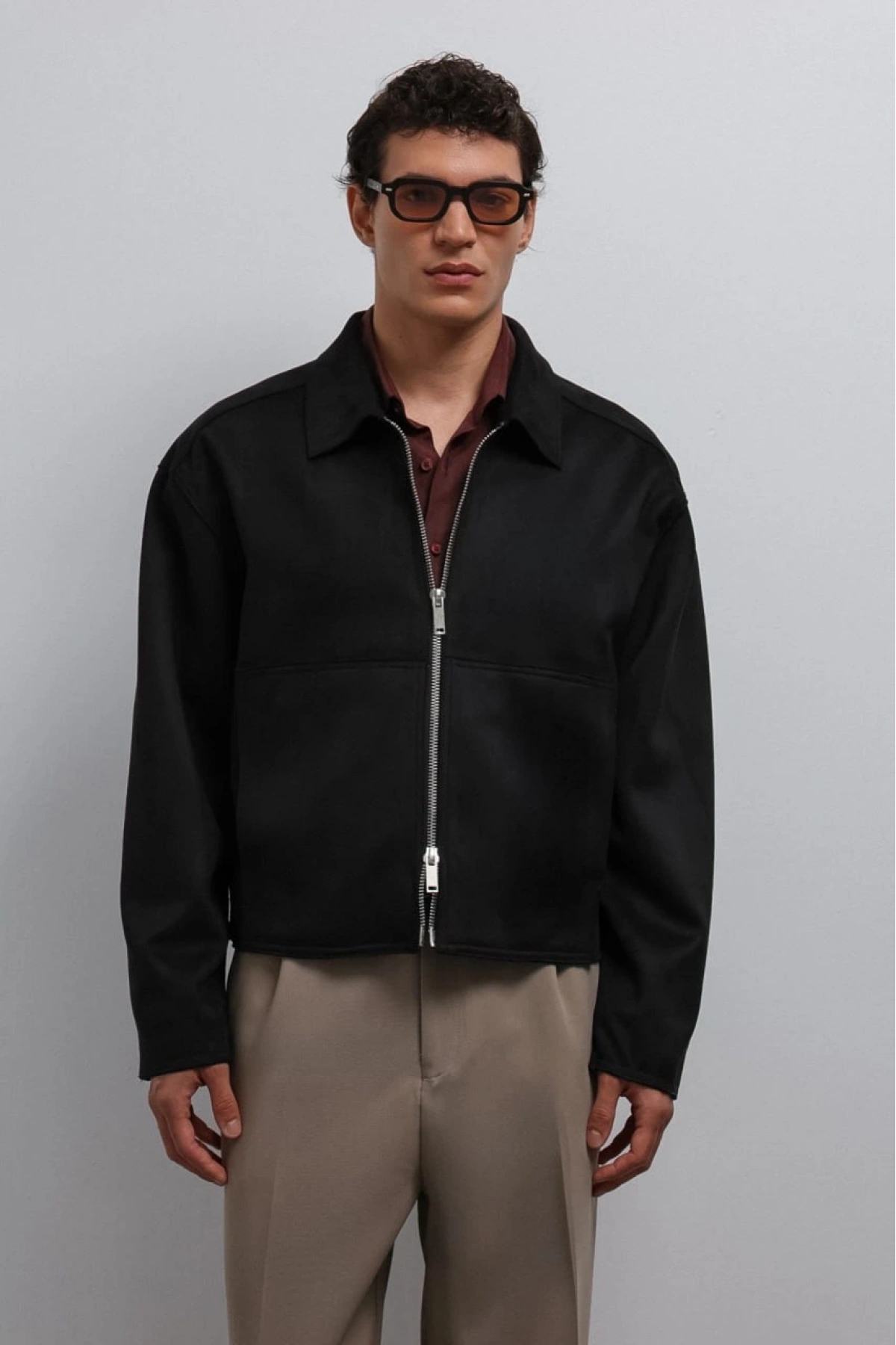 Erkek Normal Kalıp Süet Deri Mont- Siyah