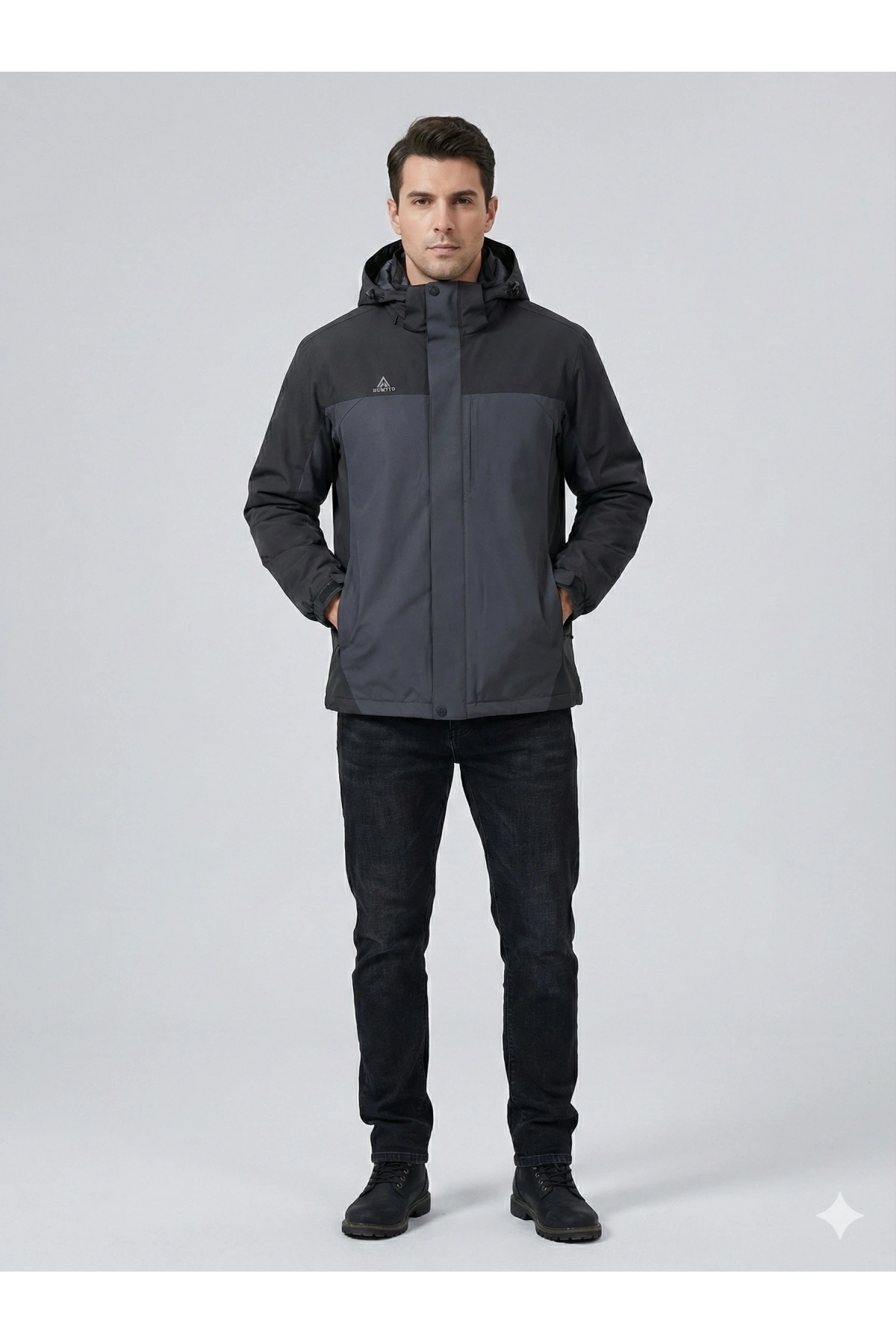 Erkek Normal Kesim Kaz Tüyü Outdoor Fermuarlı Mont-Siyah