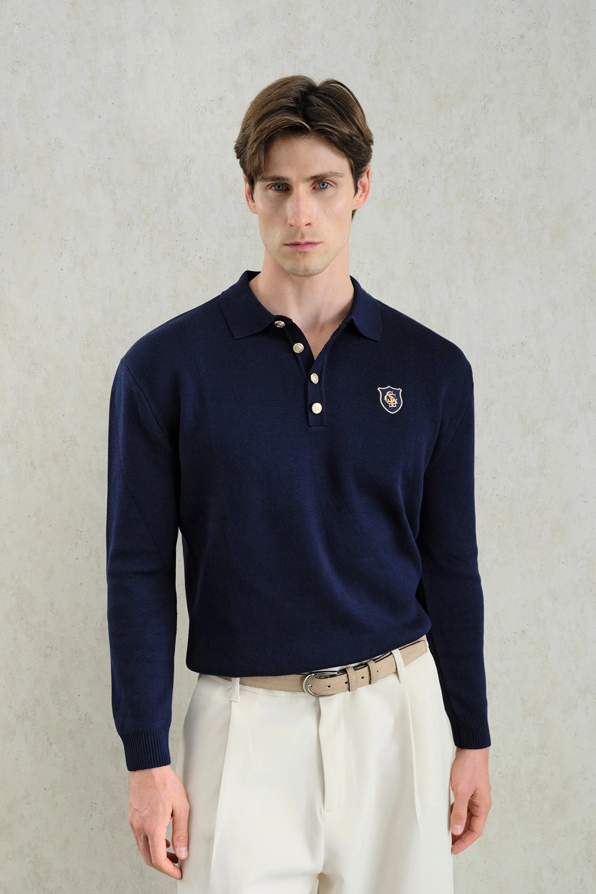 Erkek Normal Kesim Polo Yaka Triko -Lacivert