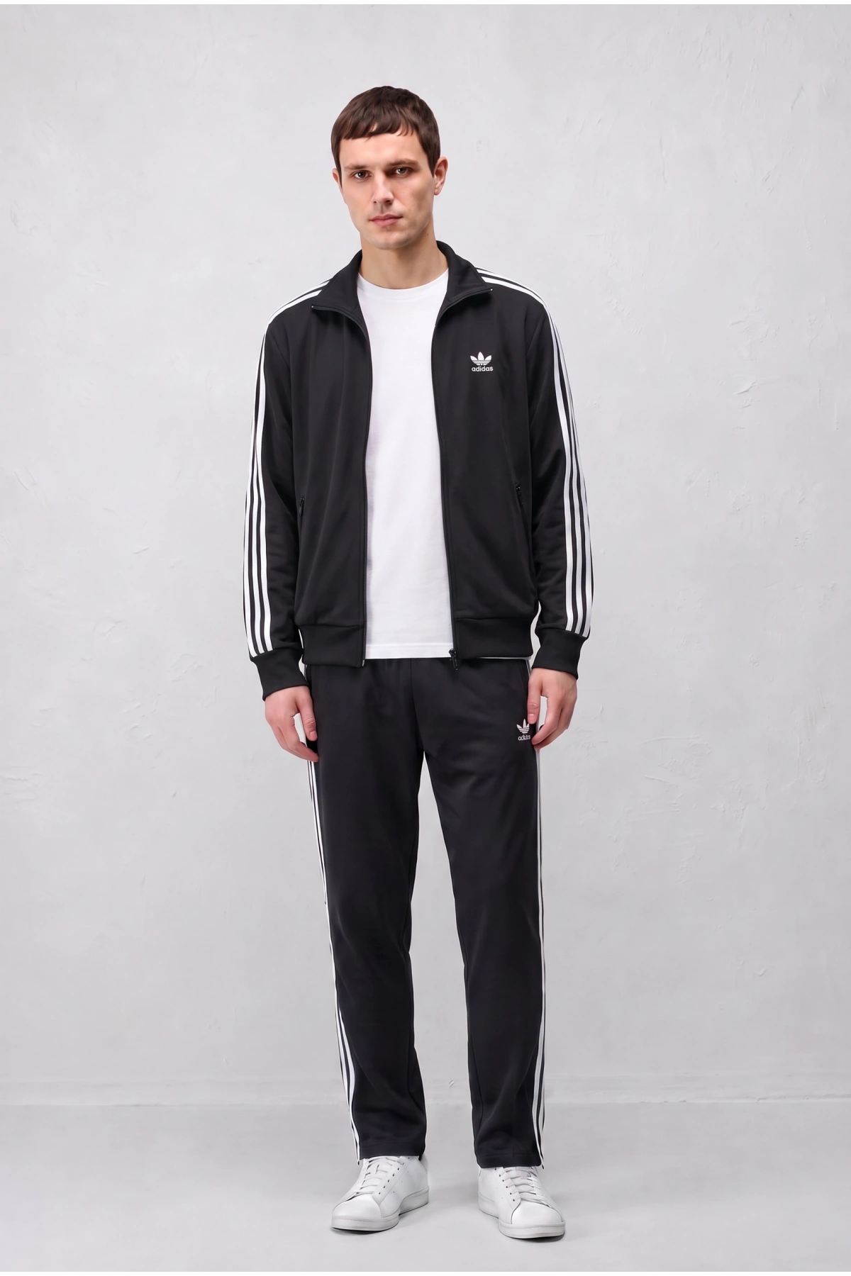 Erkek Owersize Adidas Fermuarlı EşofmanTakım - Siyah