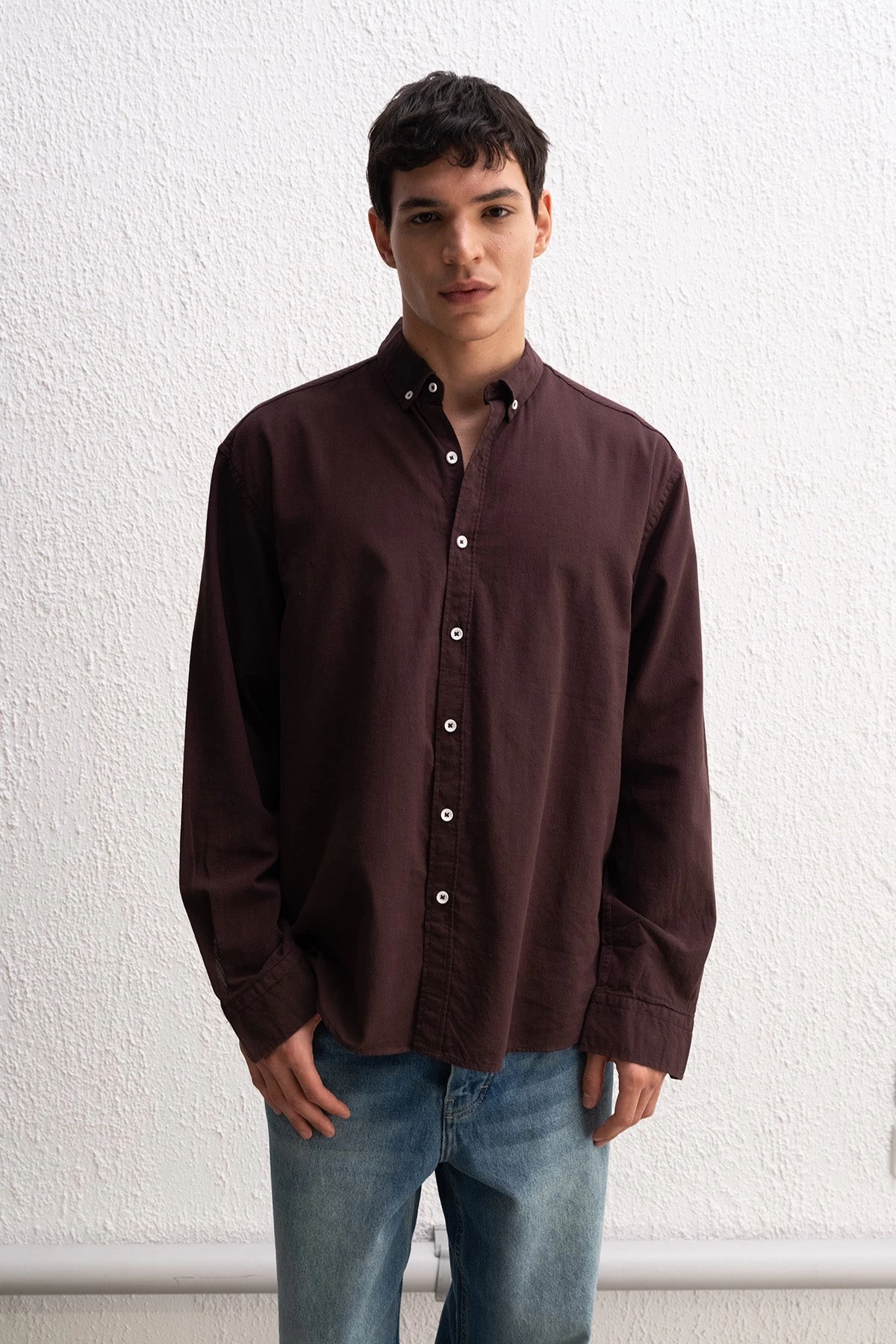 Erkek Owersize Fresh Keten Gömlek- Kahverengi