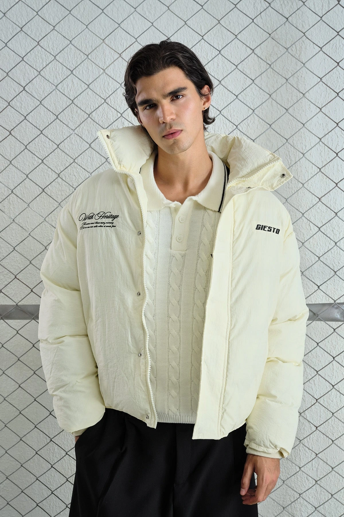 Erkek Owersize Jel Dolgu Şişme Mont- Beyaz