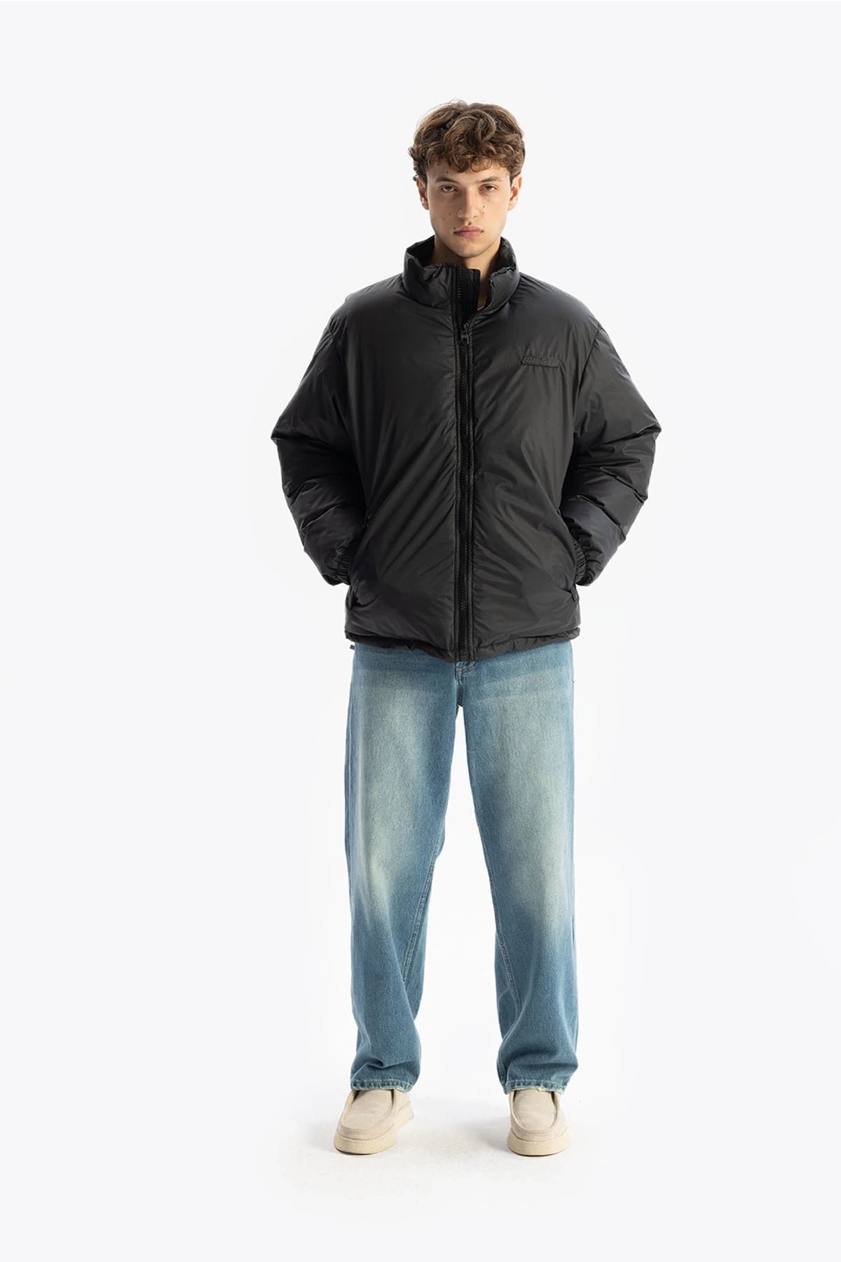 Erkek Owersize Jel Dolgu Şişme Mont-Siyah